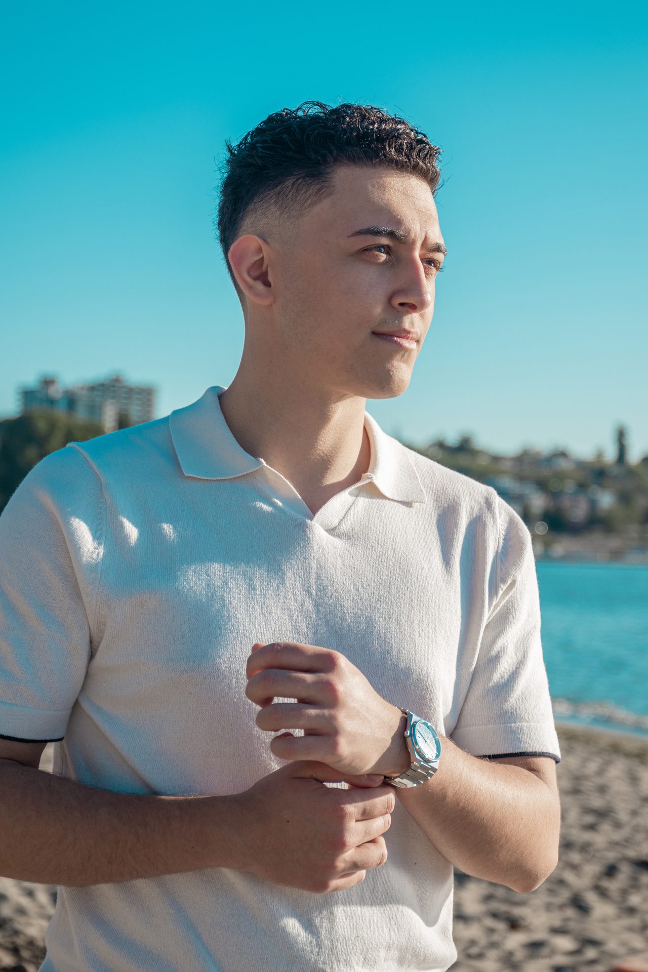 People in nature, Flash photography, Sky, Water, Muscle, Blue, Neck, Sleeve, Standing, Happy