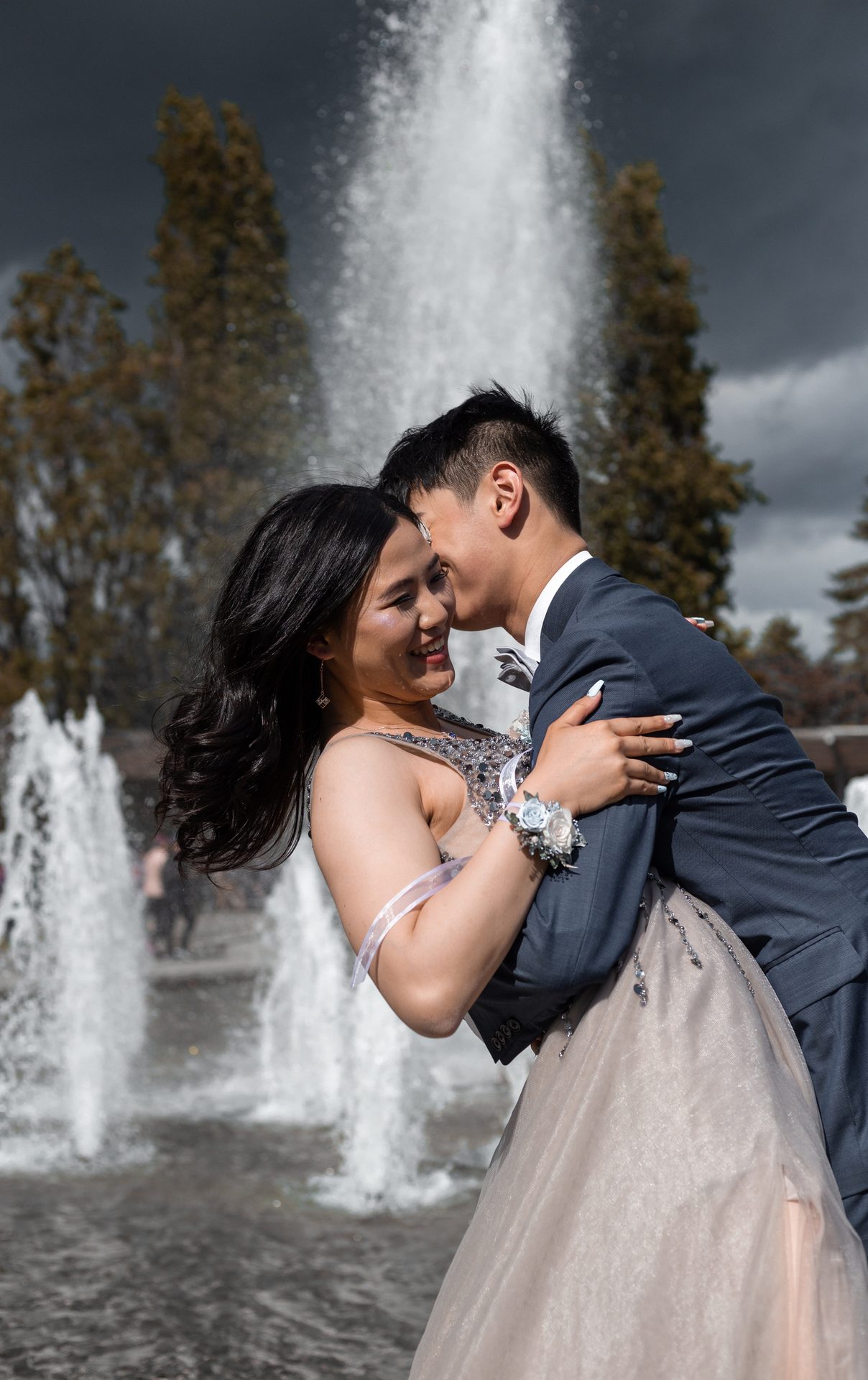 People in nature, Flash photography, Water, Hand, Smile, Photograph, Tree, Happy, Dress