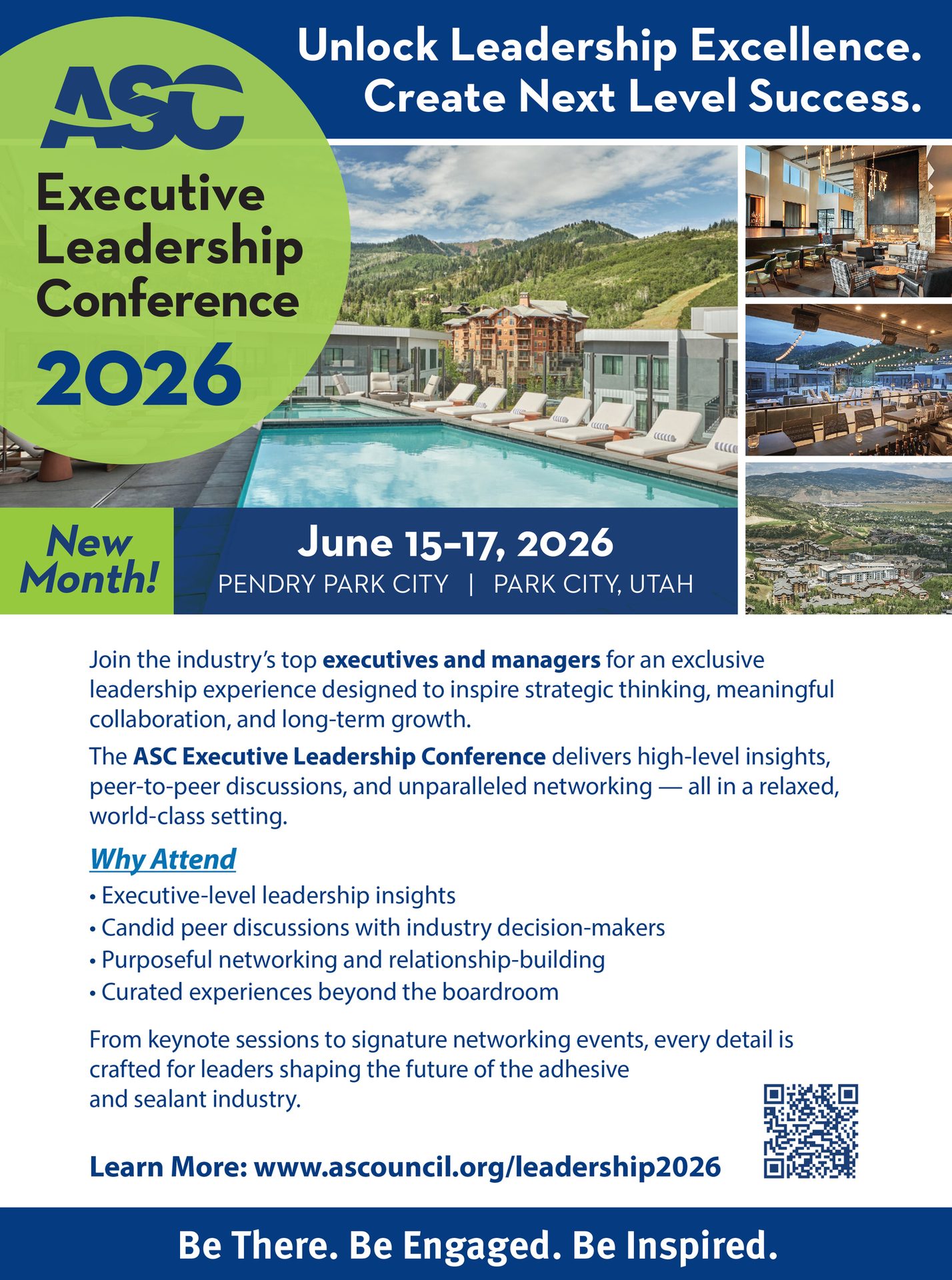 Ad for ASC Executive Leadership Conference 2026 in Park City, Utah. Unlock leadership excellence.