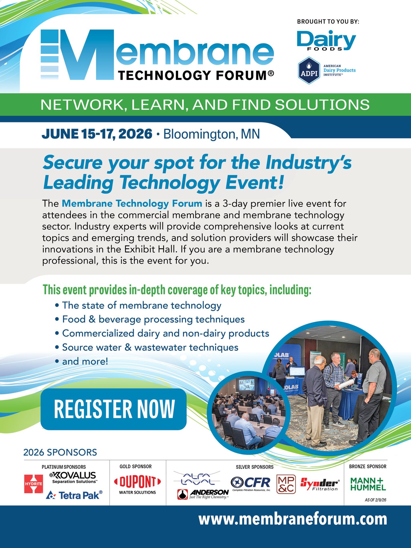 Ad for the Membrane Technology Forum 2026 in Bloomington, MN, covering key topics and registration details.