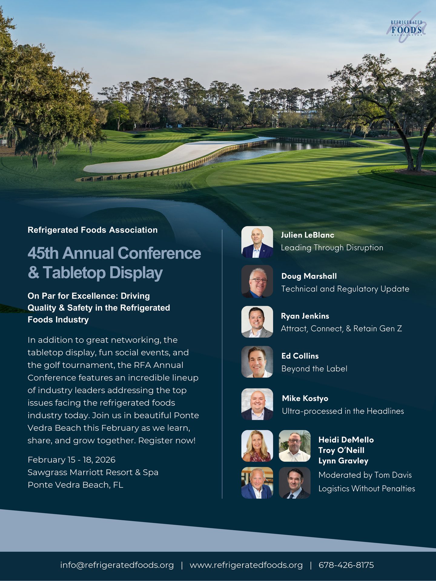 Ad for Refrigerated Foods Association's 45th Annual Conference with golf course, details, and speakers.