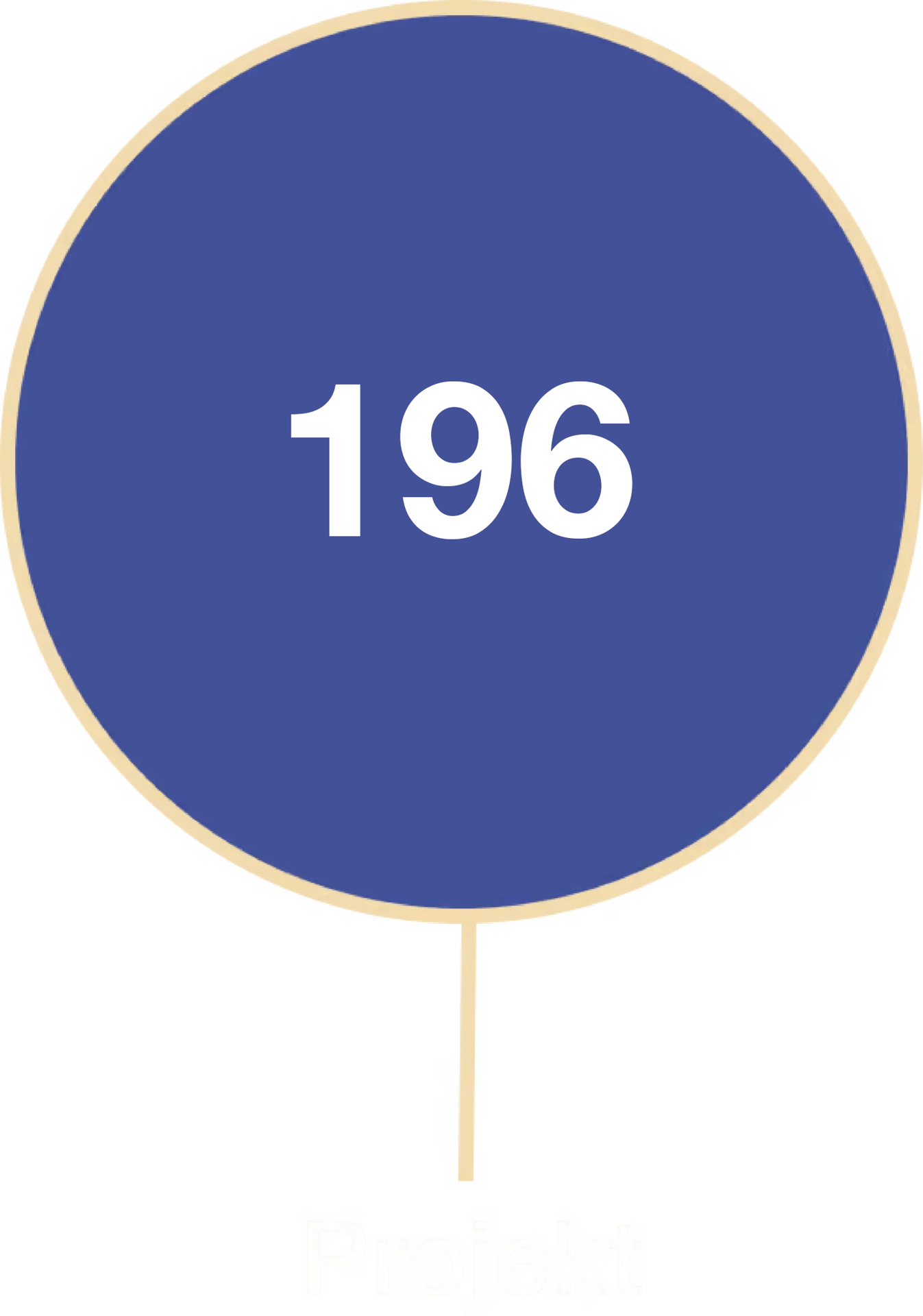 A blue circle with the number "196" inside, connected by a line to the word "Projekt" below, on a green background.