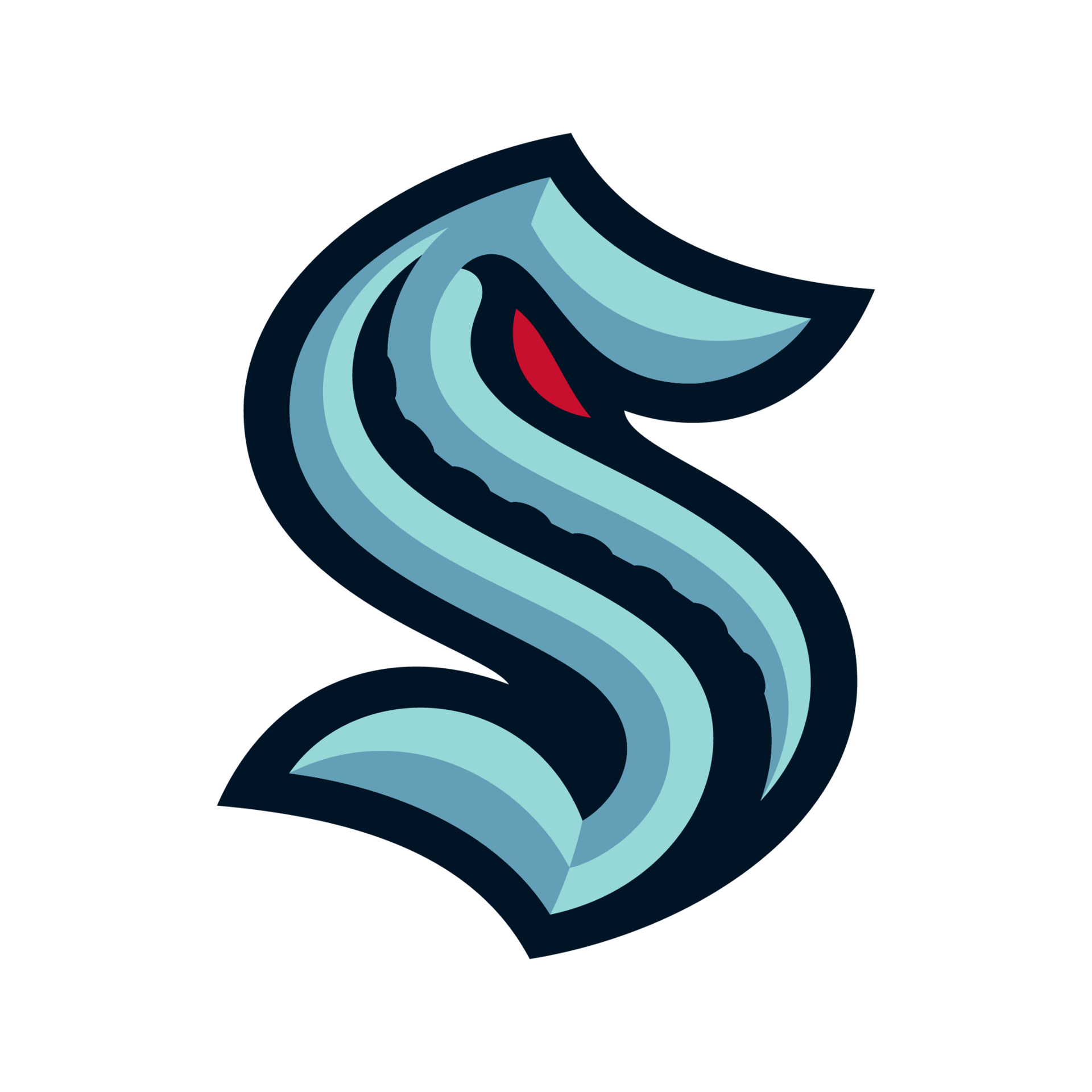 Seattle Kraken NHL hockey team logo, a stylized 'S' representing a kraken with a red eye.