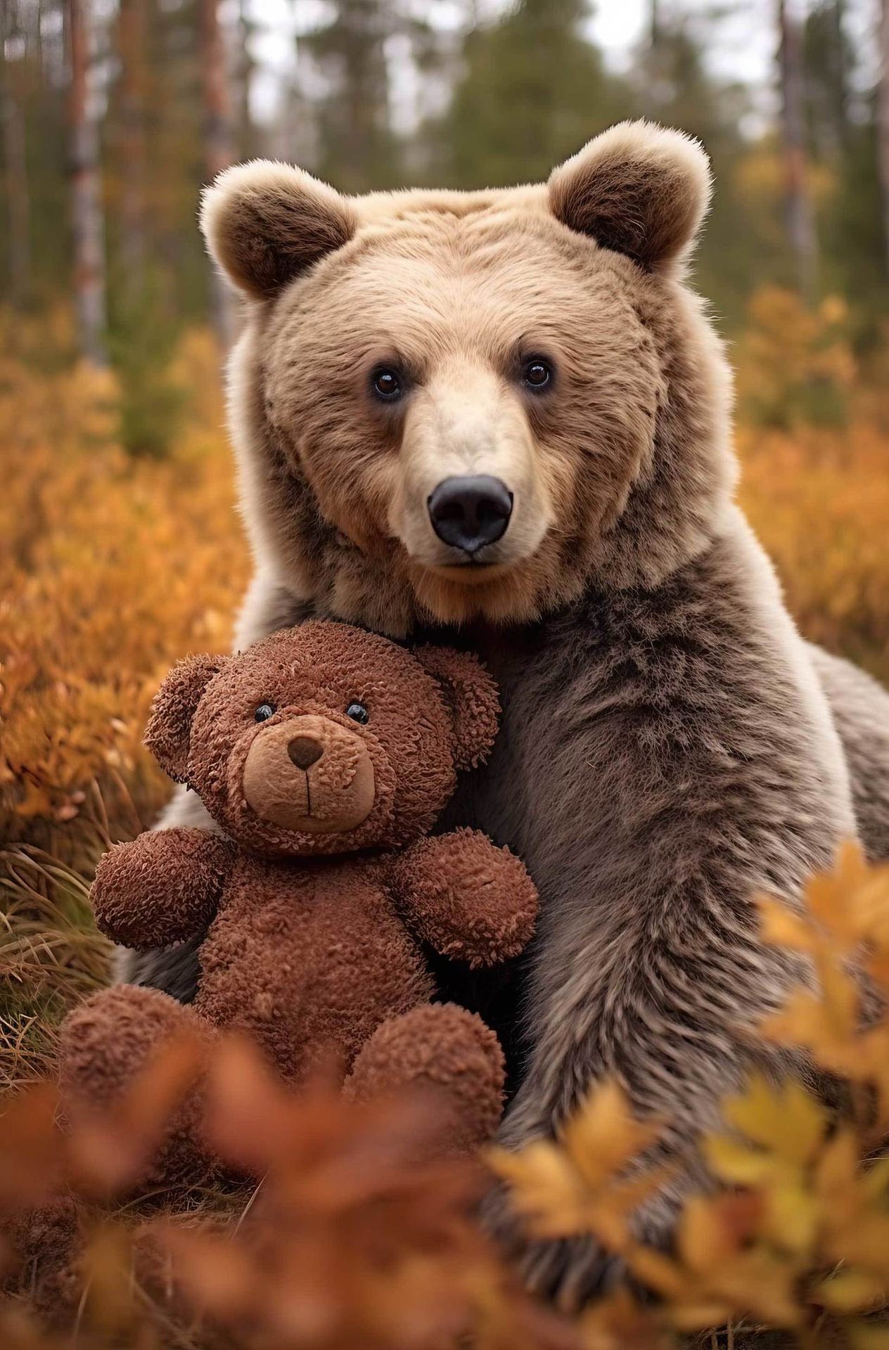 Brown bear, Human body, Head, Photograph, Eye, Plant, Ecoregion, Carnivore, Organism, Tree