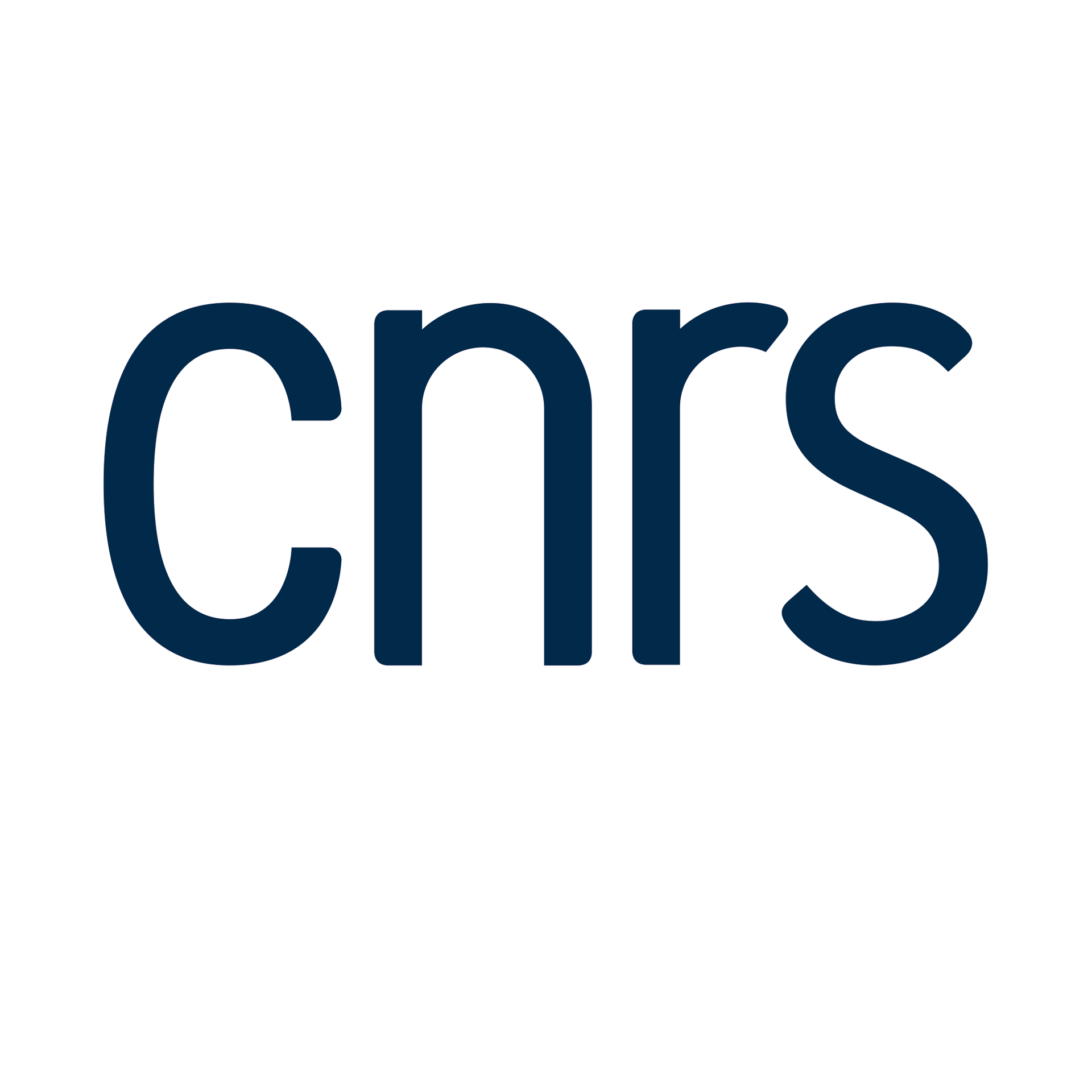 Dark blue "cnrs" logo within an irregular white circle on a dark green background.