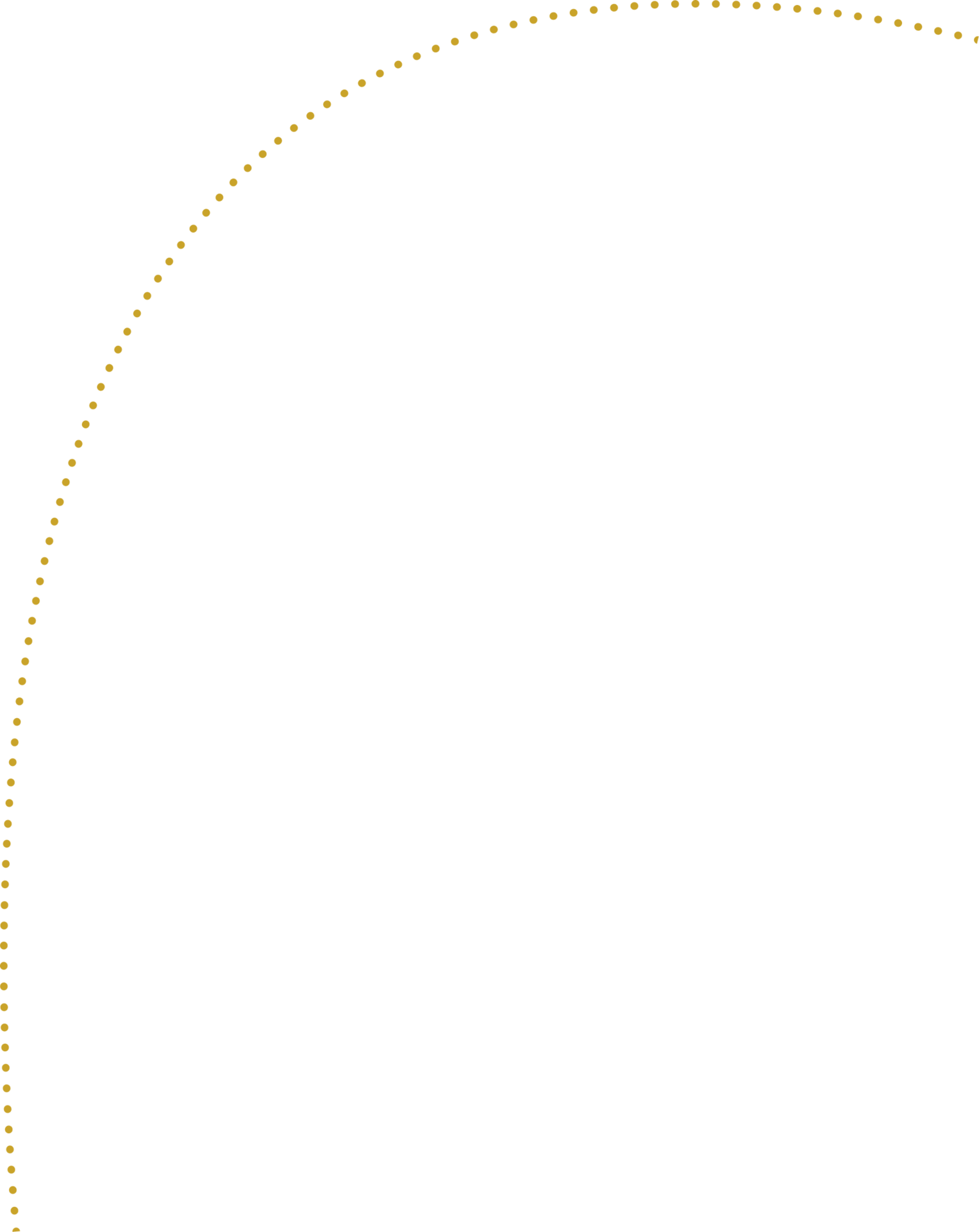 A golden dotted arc across the top and left edges of a dark green background.