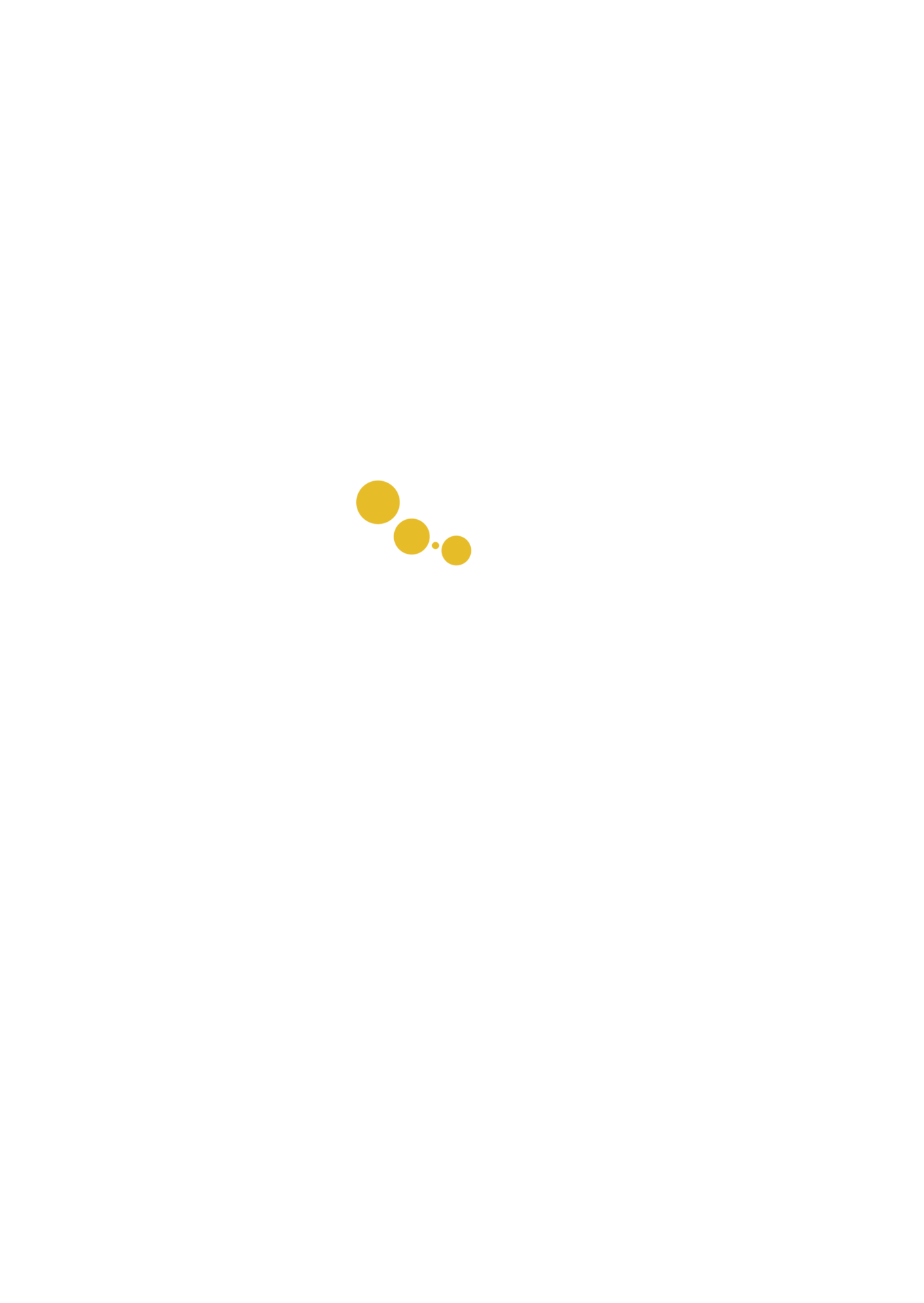 Three progressively smaller yellow circles arranged diagonally on a white background, suggesting movement or progression.