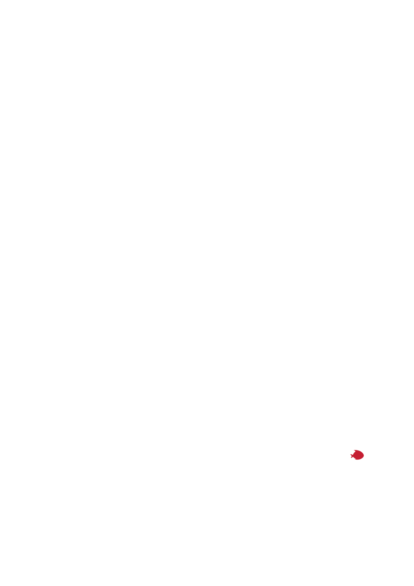 A small red fish icon is placed in the bottom right corner of a plain white background.