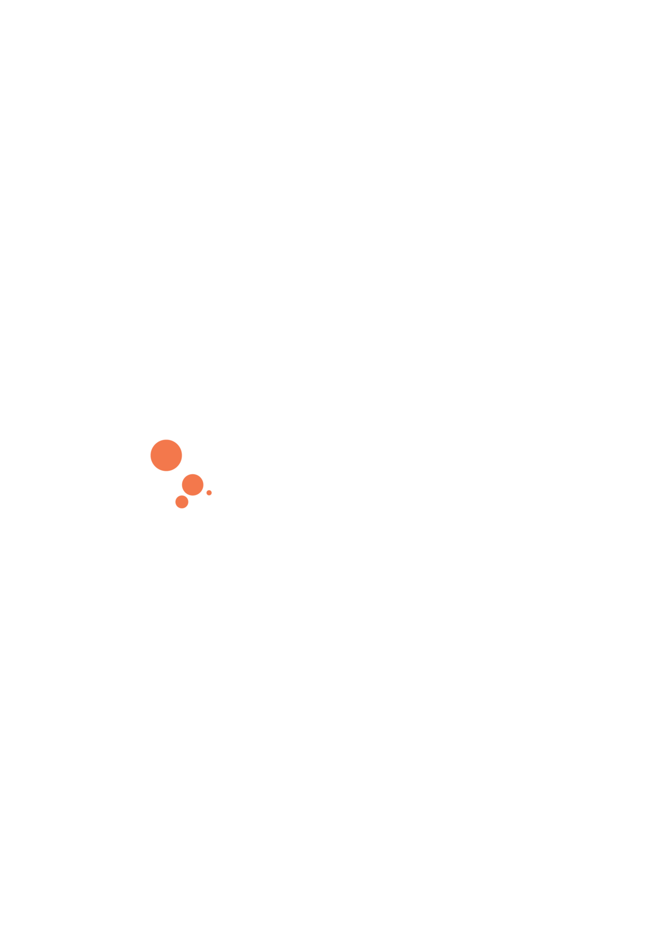 Three orange circles of varying sizes on a white background, resembling a loading animation.