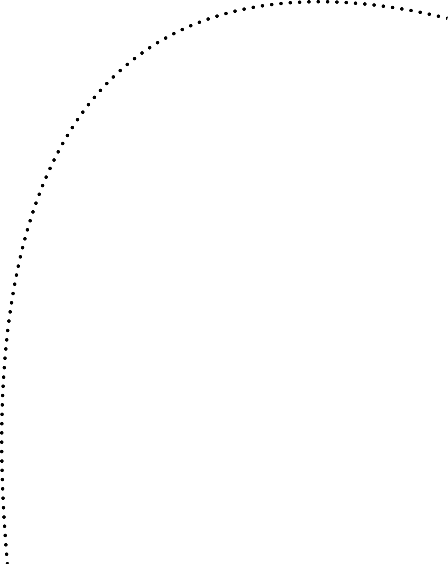 A dark green background with a dotted black line curving from the top right, down along the left side, forming an arc.