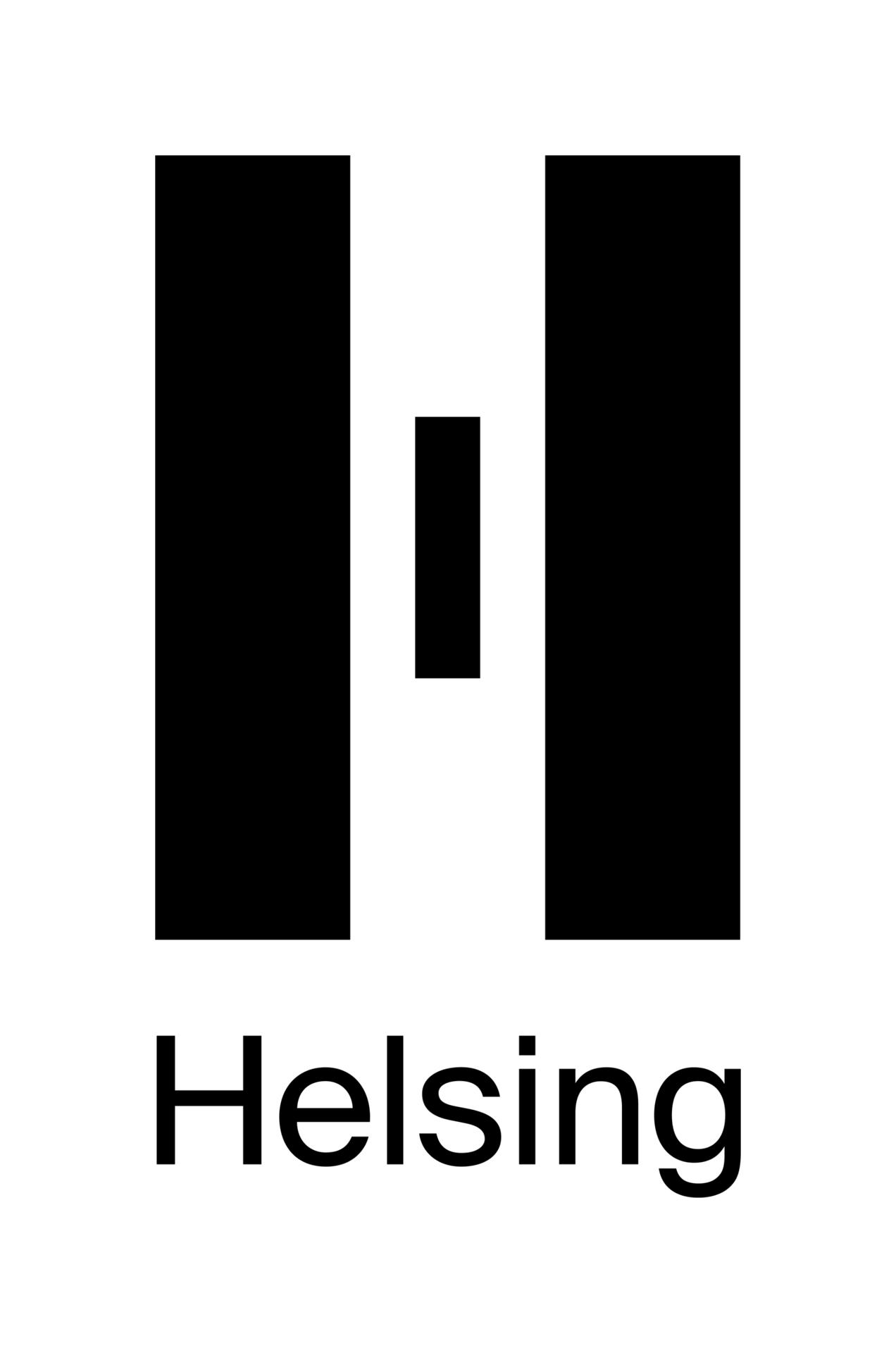 Helsing logo: black stylized H (three vertical bars) above "Helsing" text on dark green.