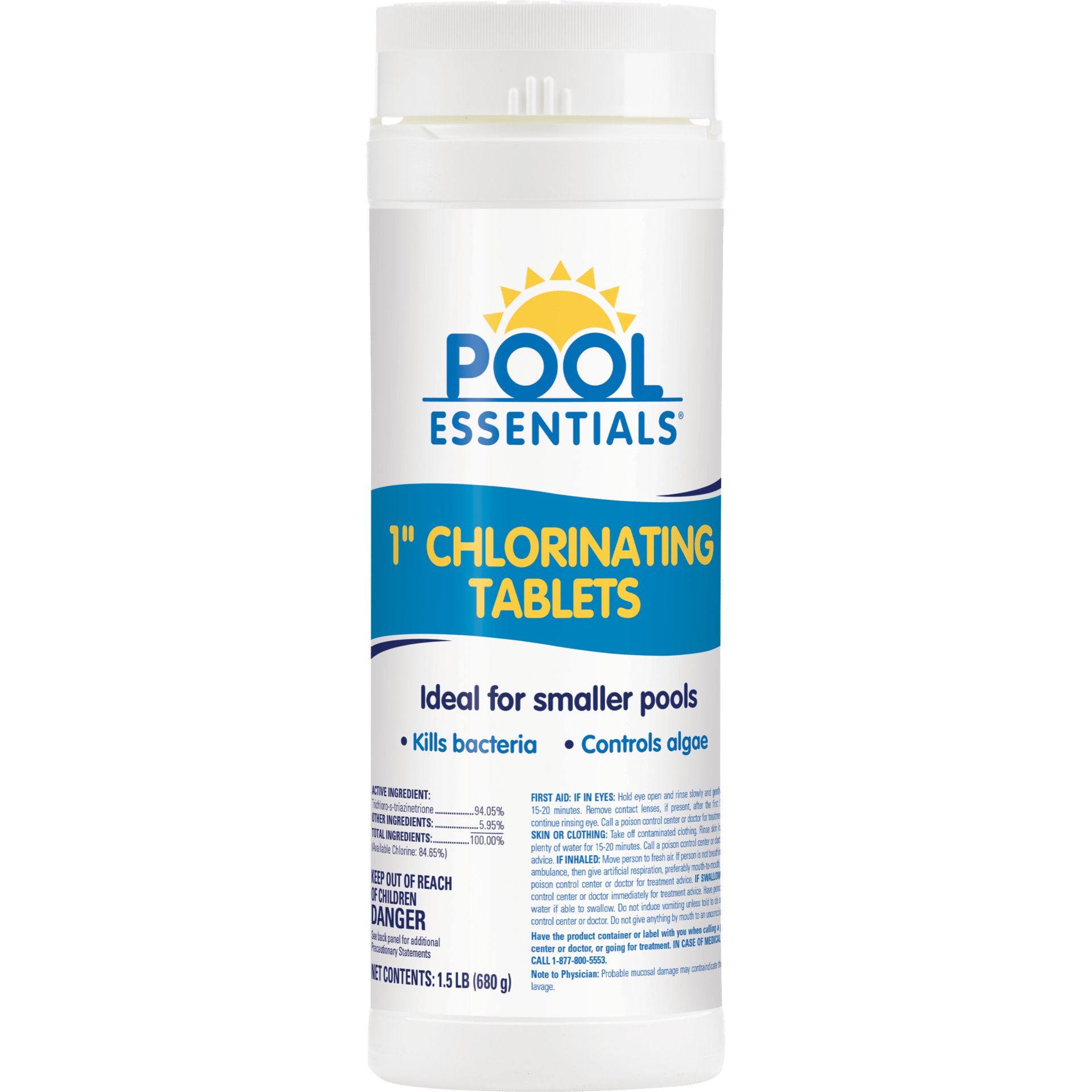 Pool Essentials 1" Chlorinating Tablets, ideal for smaller pools, kills bacteria and controls algae.