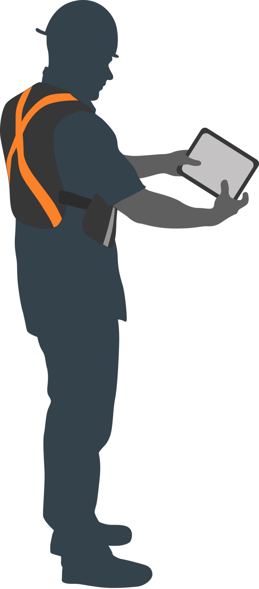 Construction worker holding tablet