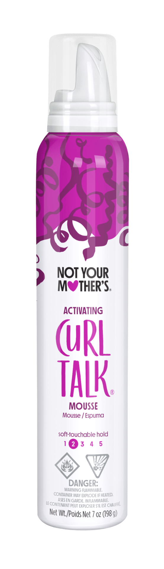 White and purple can of Not Your Mother's Curl Talk Mousse.