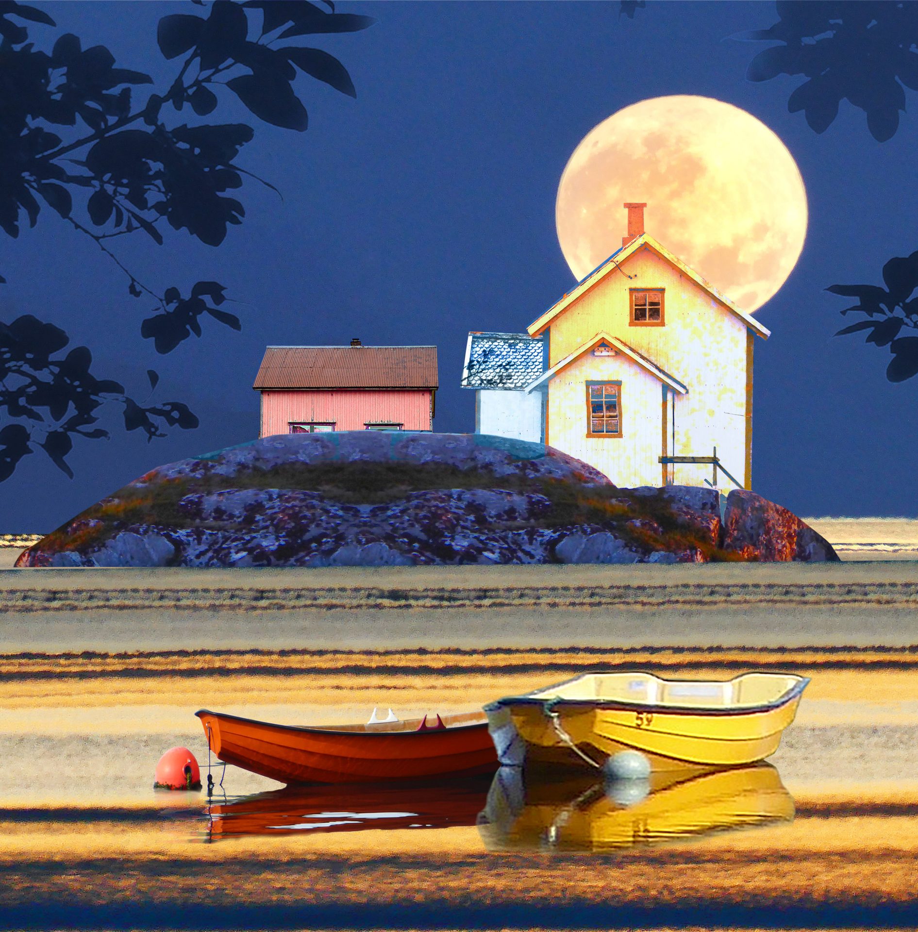 Sky, Moon, Boat, World, Light, Nature, Azure, Window, Paint, Lighting