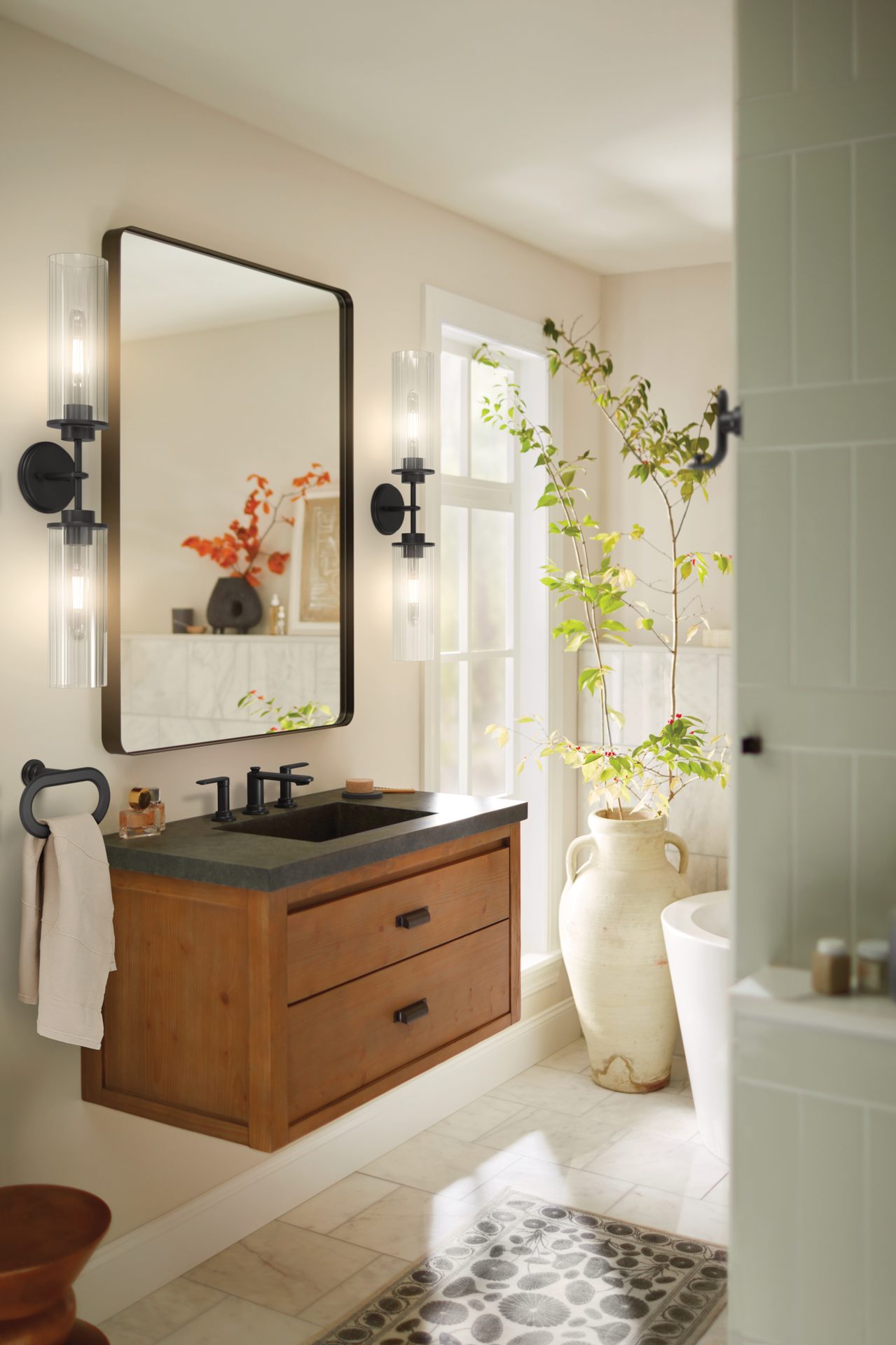 Bathroom cabinet, Plumbing fixture, Mirror, Tap, Cabinetry, Property, Building, Plant, Sink