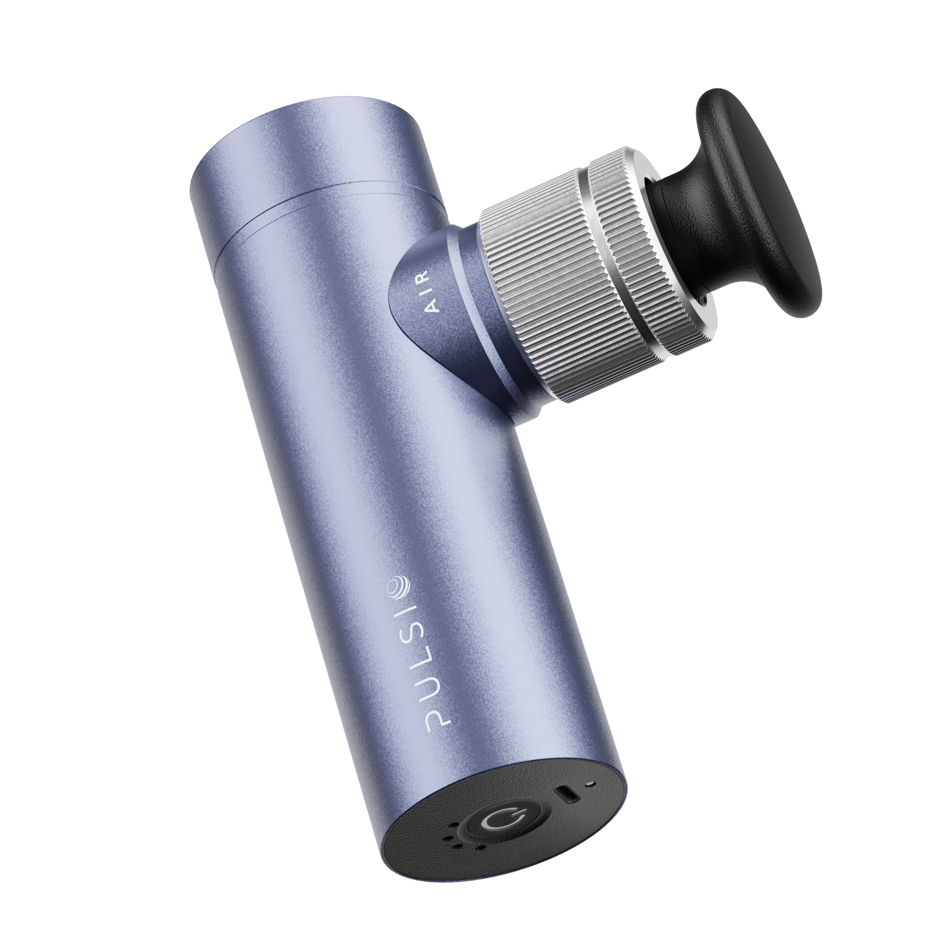 A periwinkle "PULSIO" handheld massager with "AIR" text and a black mushroom-shaped attachment.