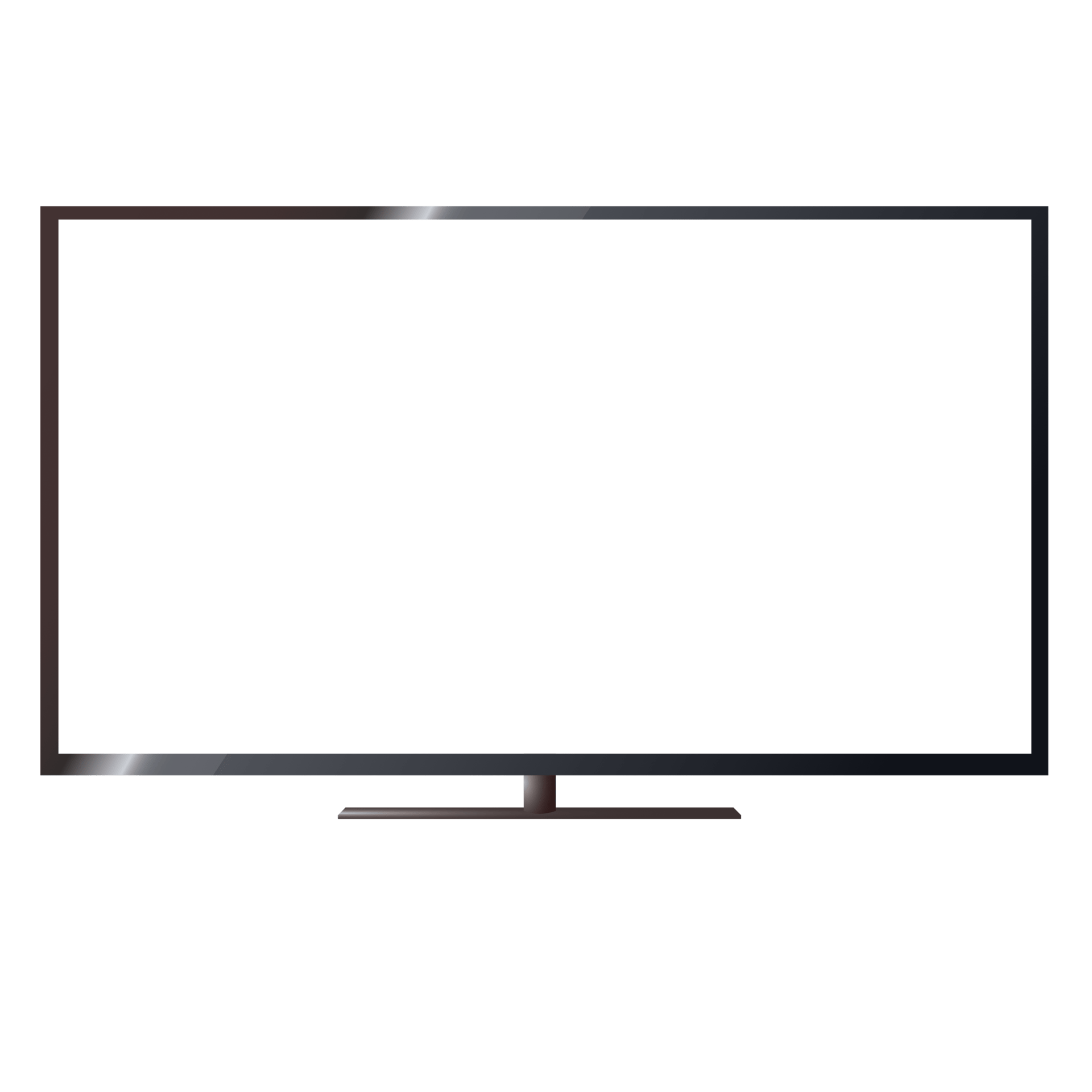 A modern TV with a dark frame, blank screen, and a stand, set against a solid green background.