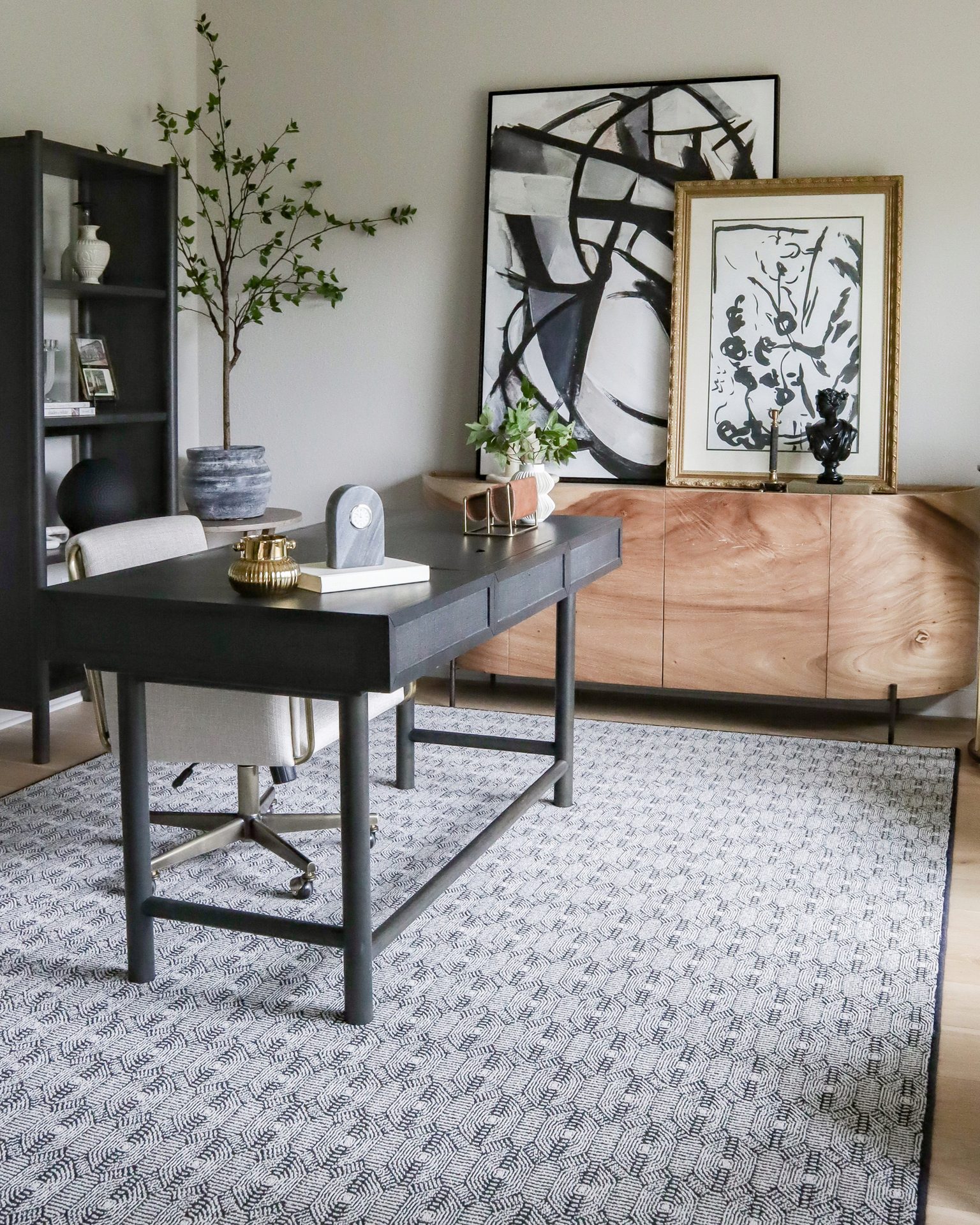 Picture frame, Interior design, Living room, Table, Plant, Furniture, Building, Wood, Rectangle, Floor