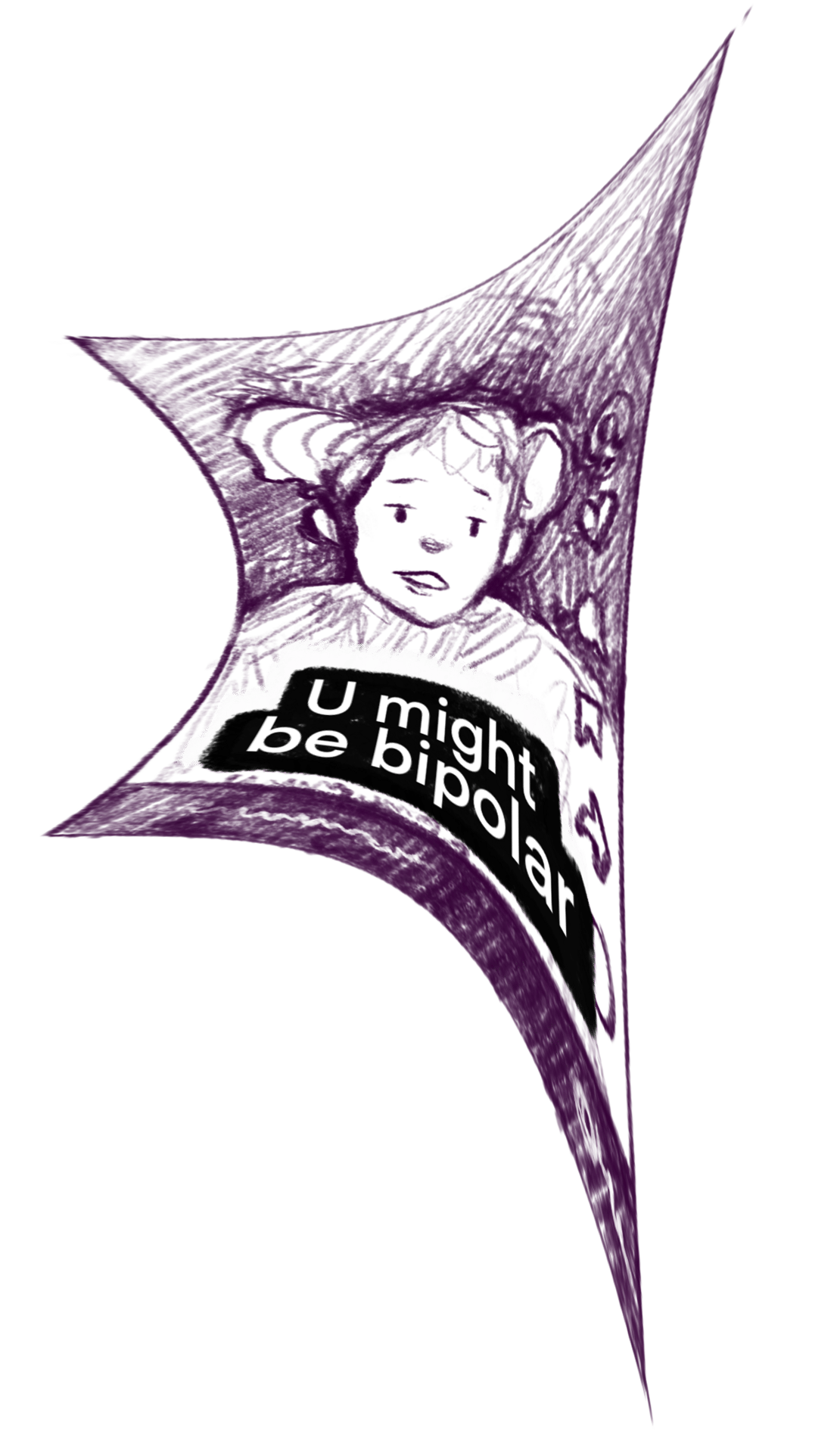 Distorted illustration of a person with the text "U might be bipolar" on a dark green background.