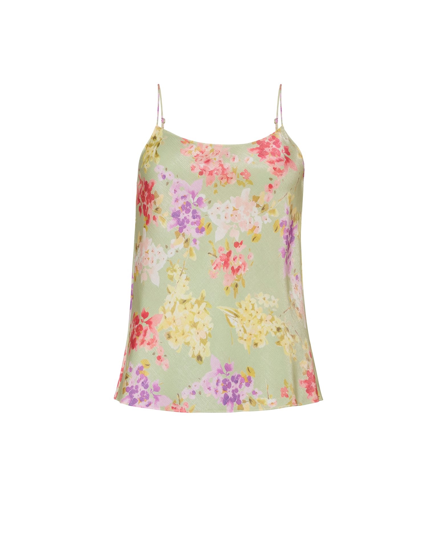 Light green floral print camisole with spaghetti straps.