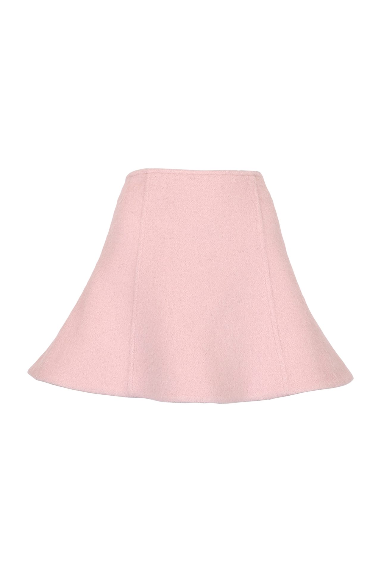 Textured light pink flared mini skirt.