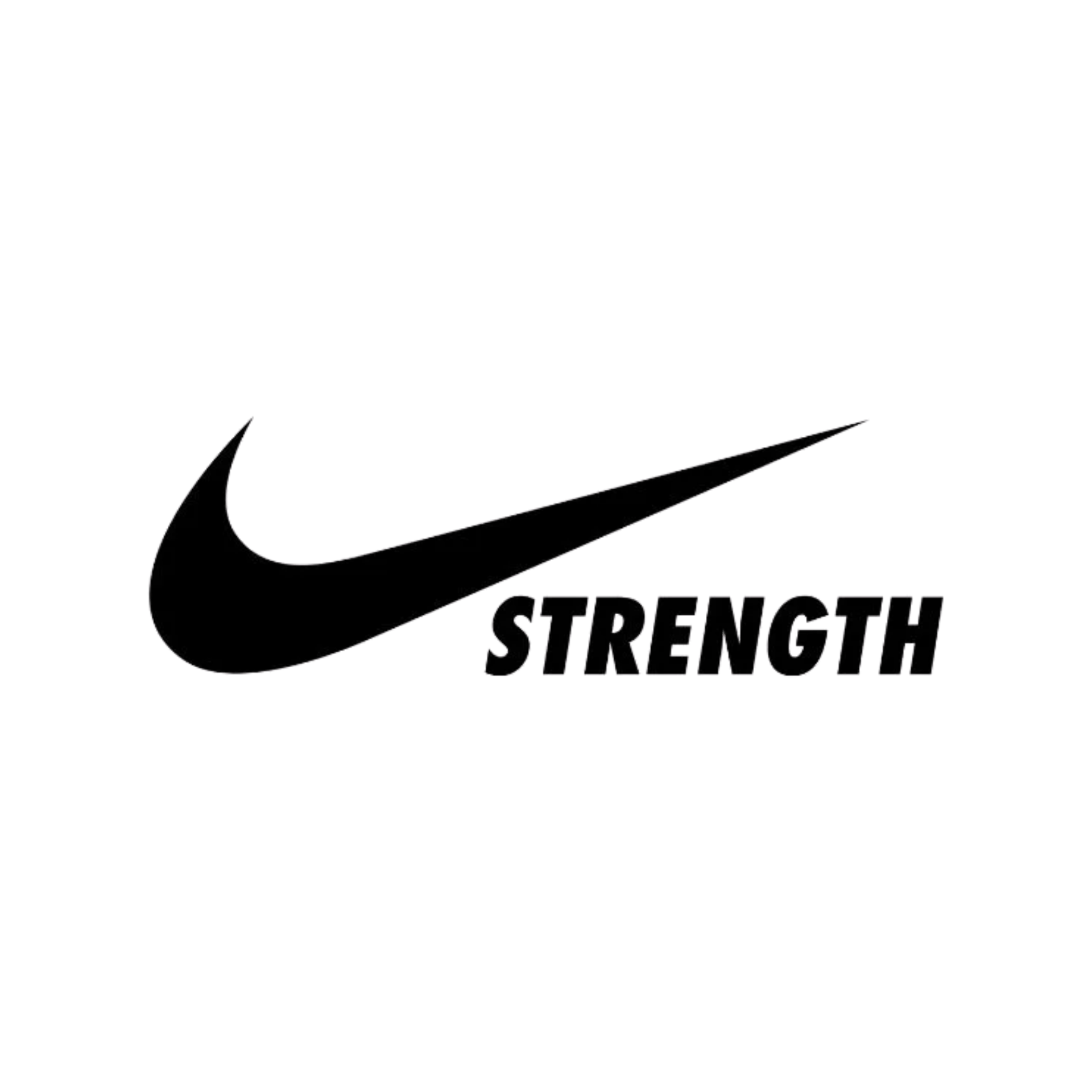 Nike swoosh logo with 'STRENGTH' text in bold, italicized black font on a green background.