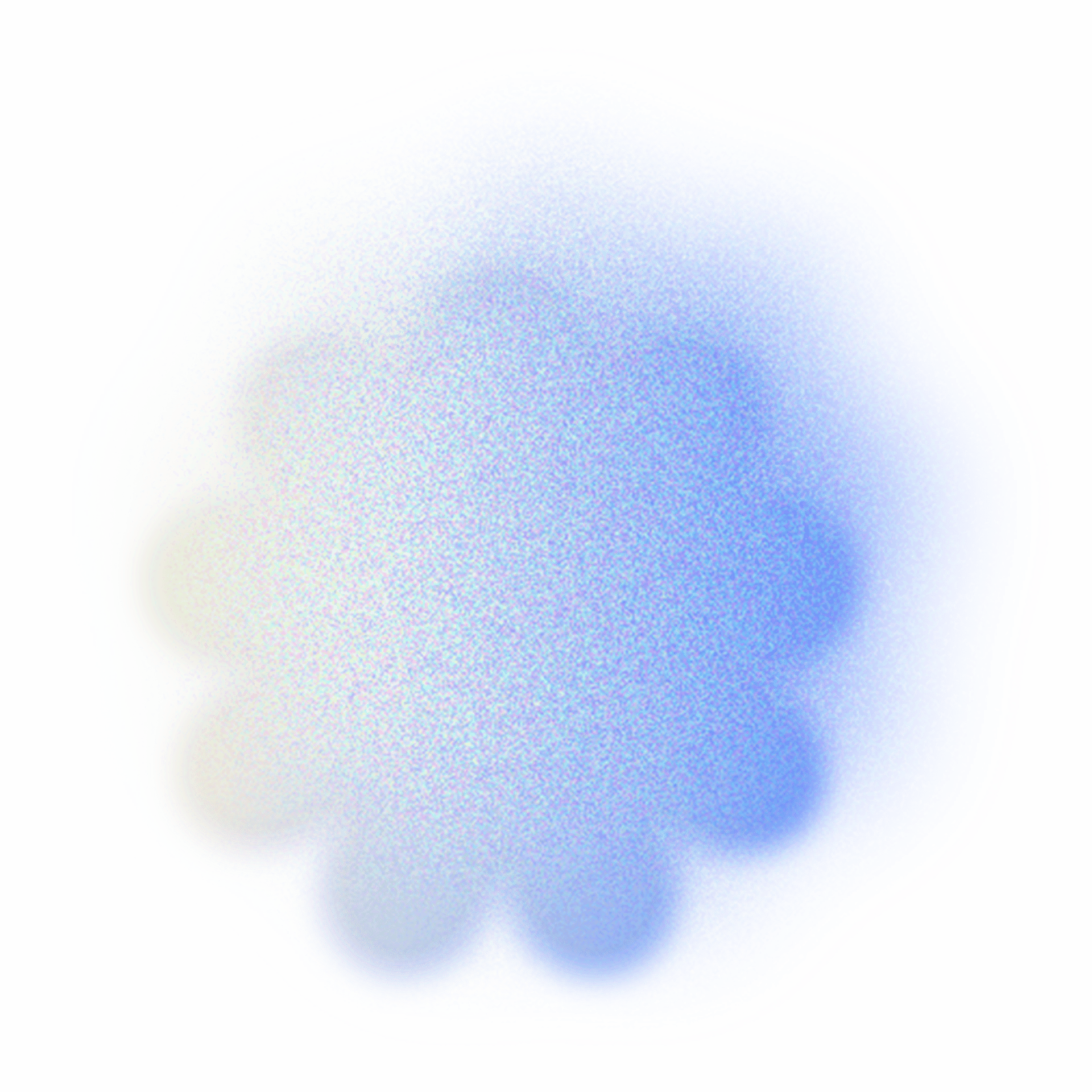 An abstract blue and white cloud-like shape with grainy texture and scalloped edges on a white background.