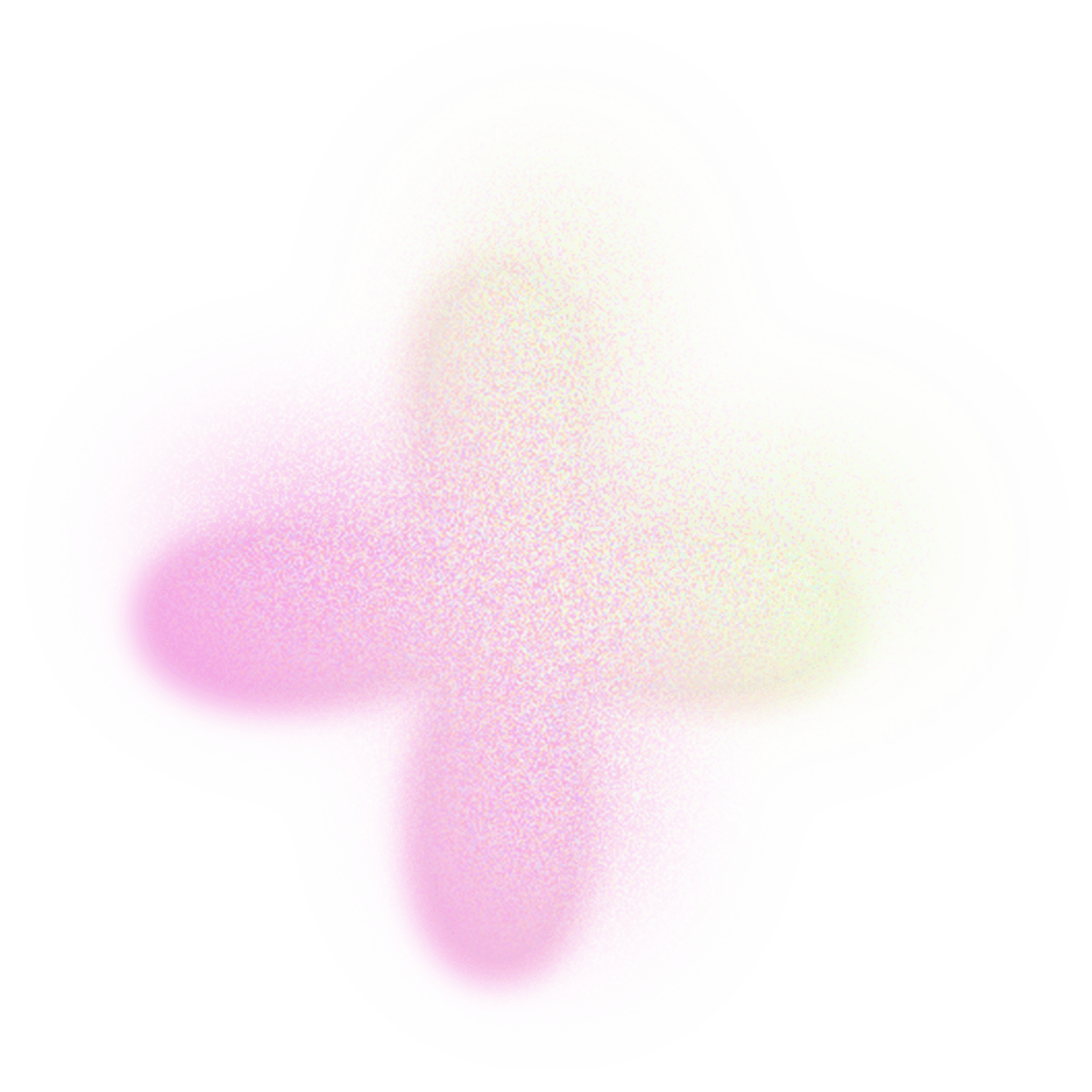 A blurry, grainy cross with overlapping pink and light green gradient elements on a white background.