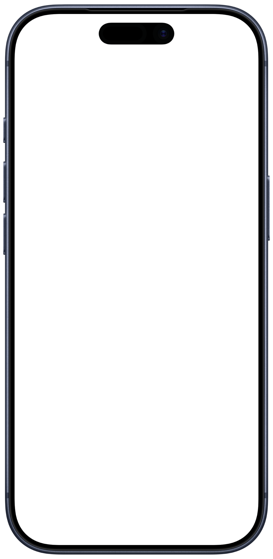 Minimalist dark grey smartphone with a blank white screen and a pill-shaped cutout at the top.