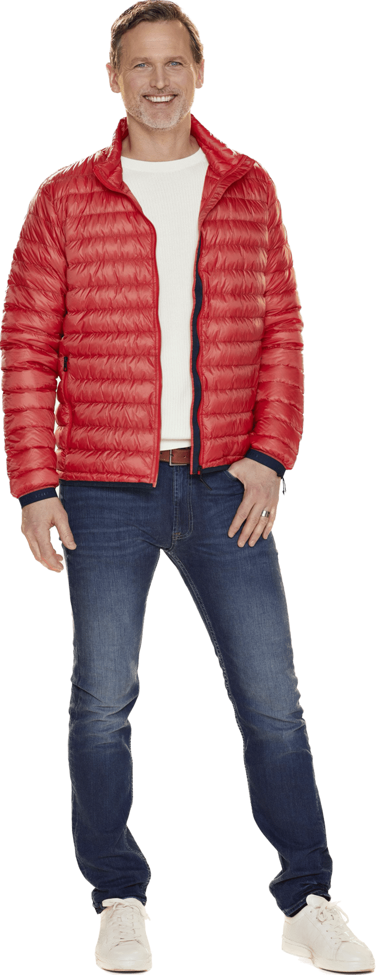 Jeans, Trousers, Outerwear, Shoulder, Neck, Textile, Sleeve, Orange, Waist, Grey
