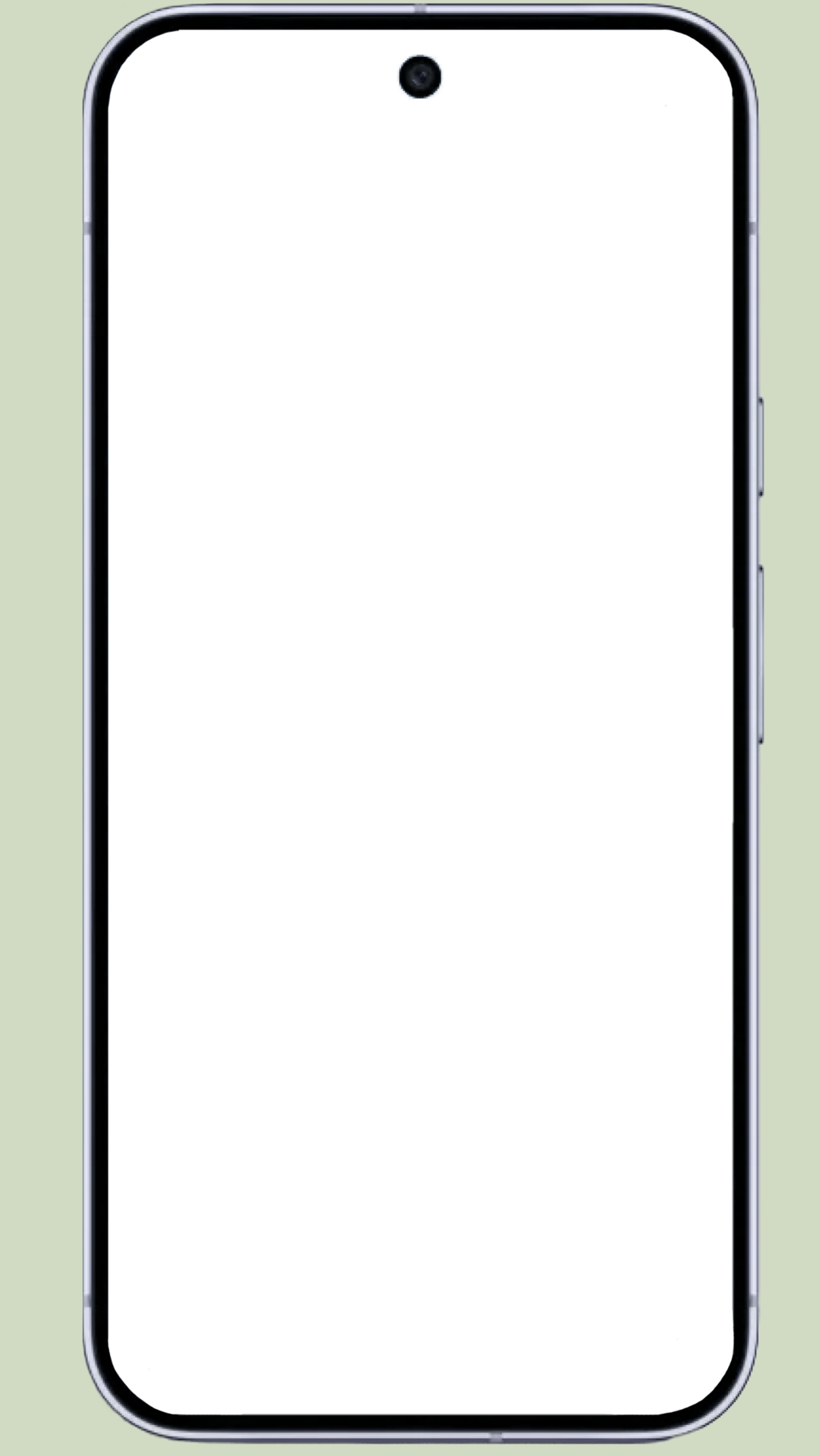 Smartphone with a dark green screen, top-center punch-hole camera, and silver frame.