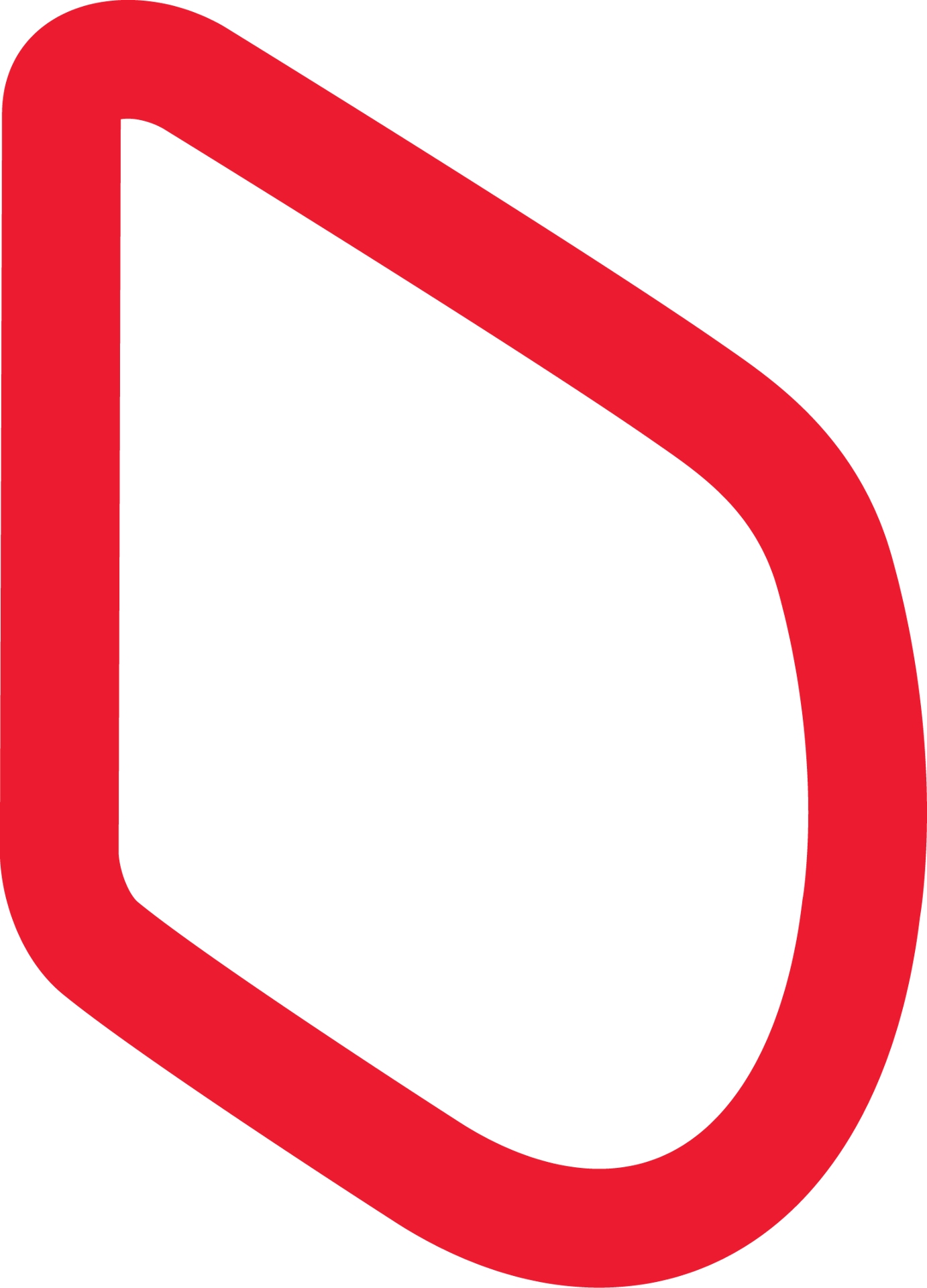 A thick, red, rounded, abstract D-shaped outline on a dark green background.