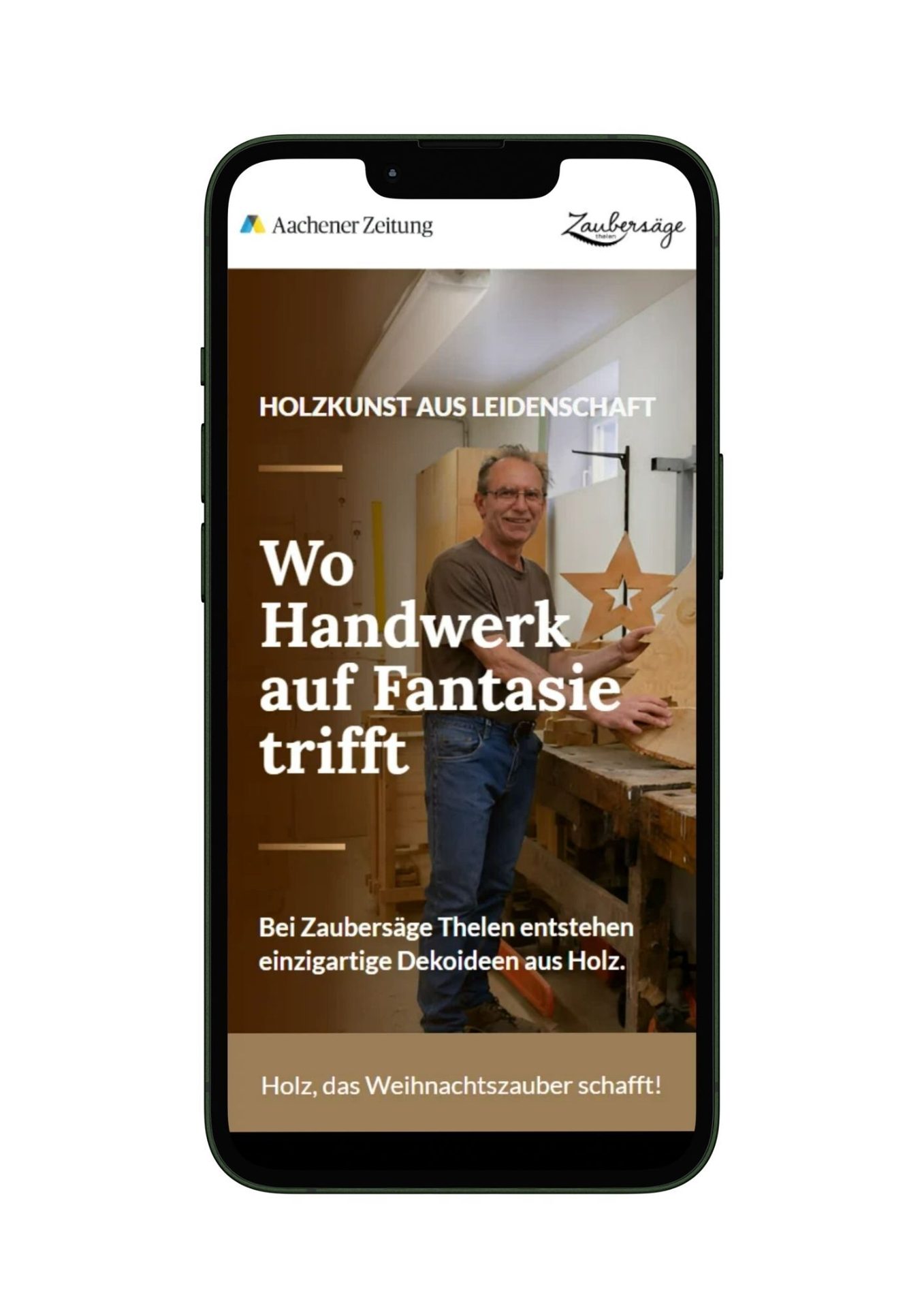 Craftsman from Zaubersäge Thelen creating unique wooden decorations, where craft meets fantasy.