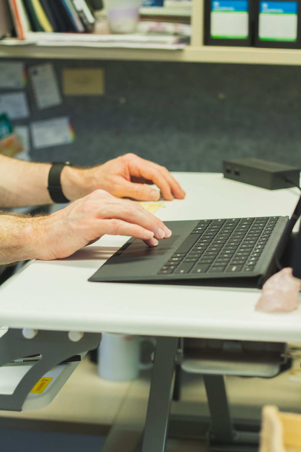 Personal computer, Space bar, Office equipment, Hand, Netbook, Table, Bookcase, Gadget, Finger