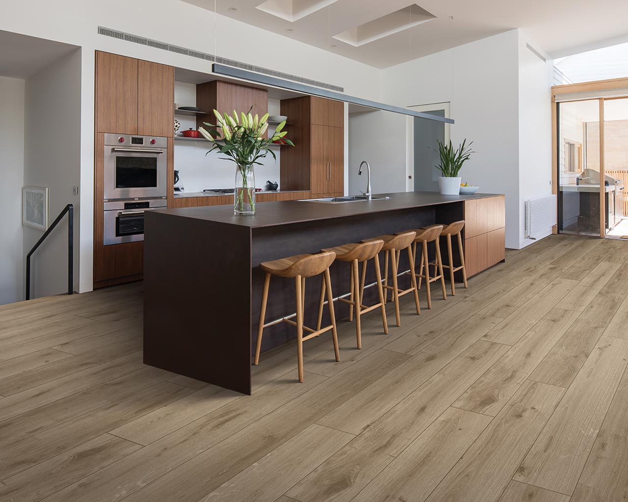 Countertop, Table, Cabinetry, Property, Furniture, Plant, Building, Kitchen, Wood, Flooring