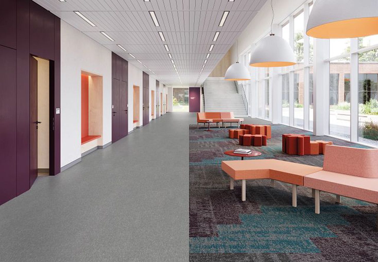 Interior design, Table, Property, Hall, Orange, Building, Flooring, Floor, Wall