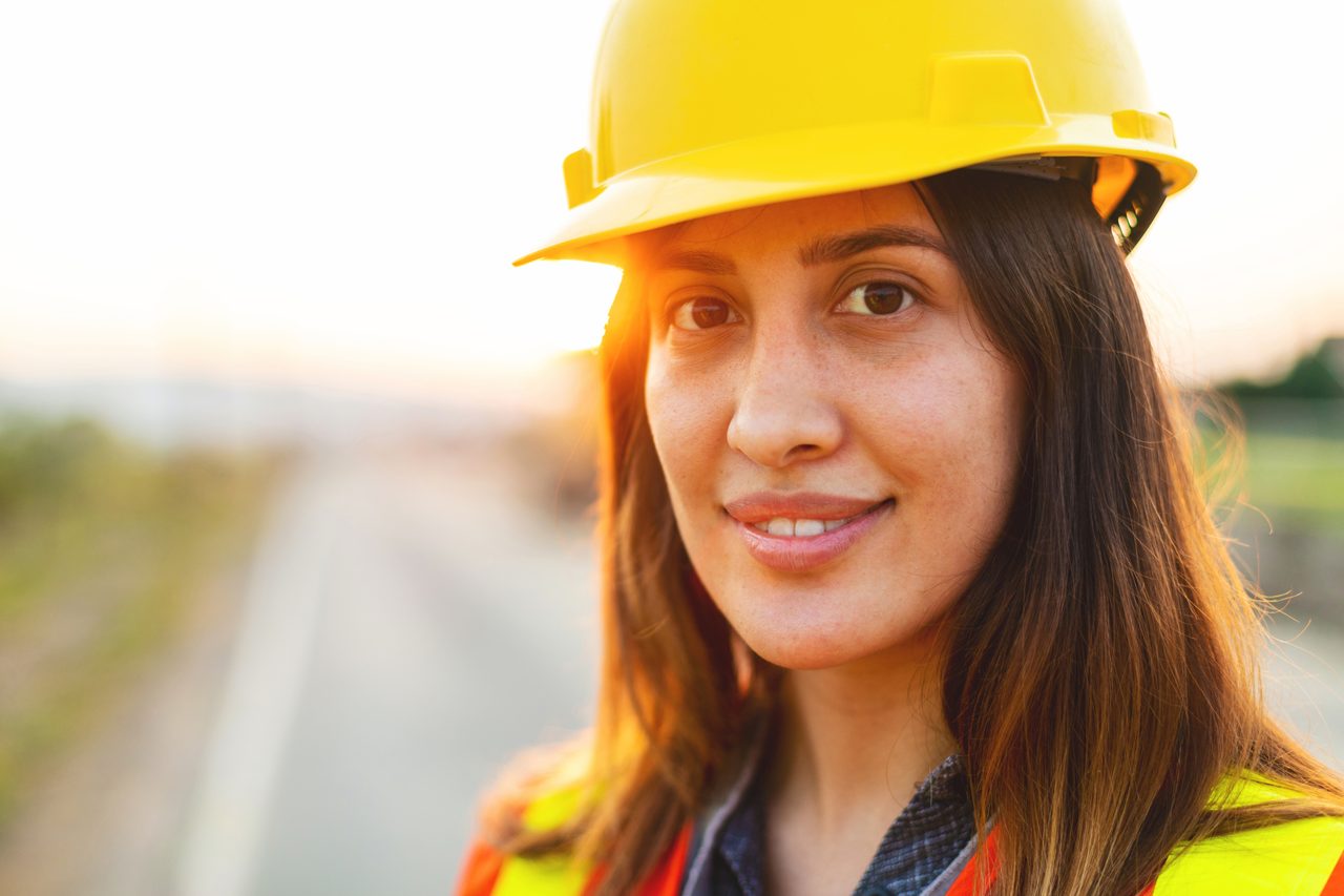 Hard hat, Street fashion, Head, Smile, Lip, Helmet, Yellow, Orange, Happy