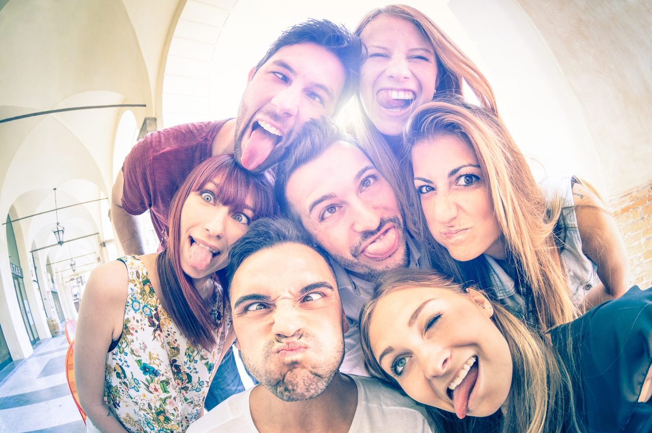 Flash photography, Social group, Smile, Eye, Purple, Happy, Fashion, Iris, Cool, Leisure