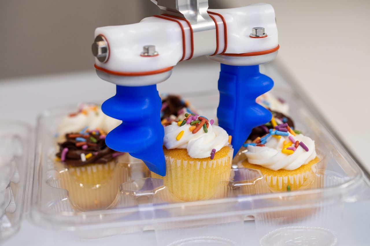 Equipment, Machinery, Robotic arm, Gripper, Mini cupcakes, Tray