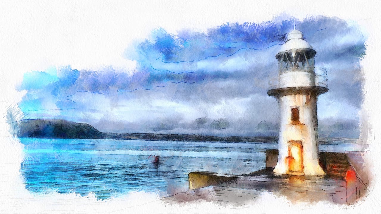 Cloud, Lighthouse, Water, Sky, Tower, Paint, Art, Beacon, Painting
