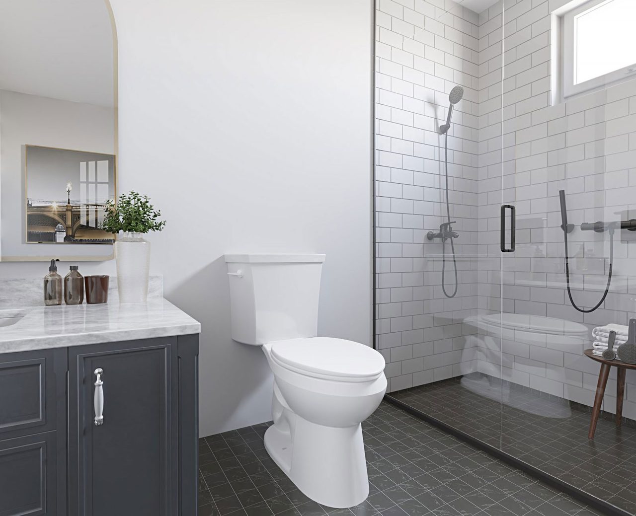 Shower head, Plumbing fixture, Interior design, Property, White, Bathroom, Cabinetry, Purple, Lighting
