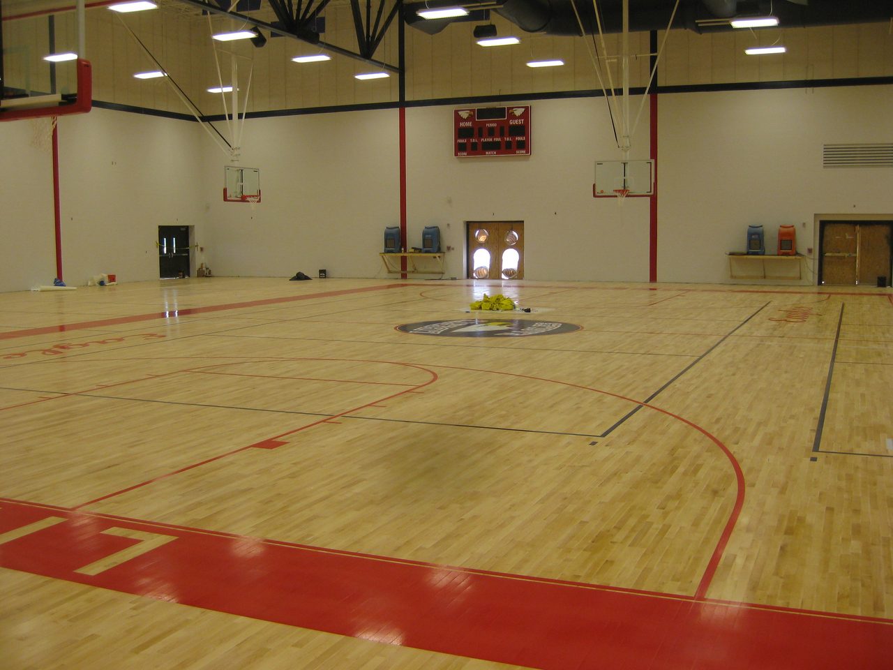 Field house, Basketball hoop, Wood, Hall, Floor, Flooring
