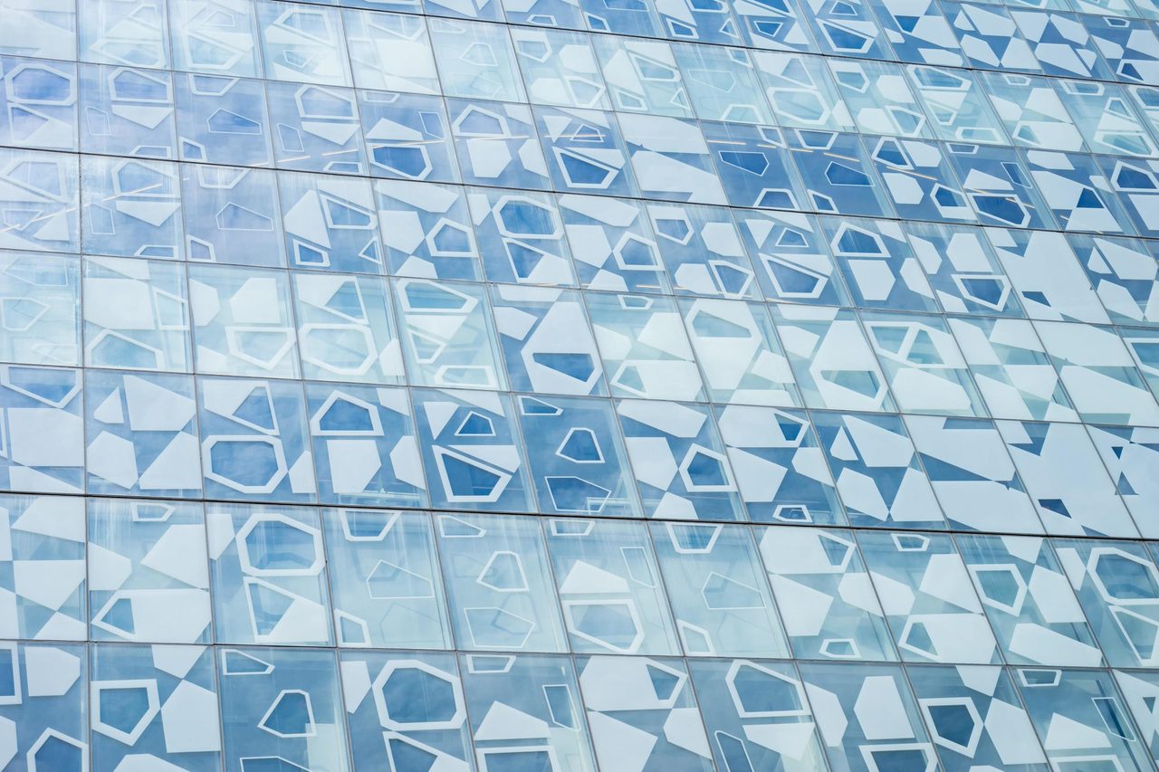 This is part of the glass facade of the Ryerson University Student Learning Centre in Downtown Toronto