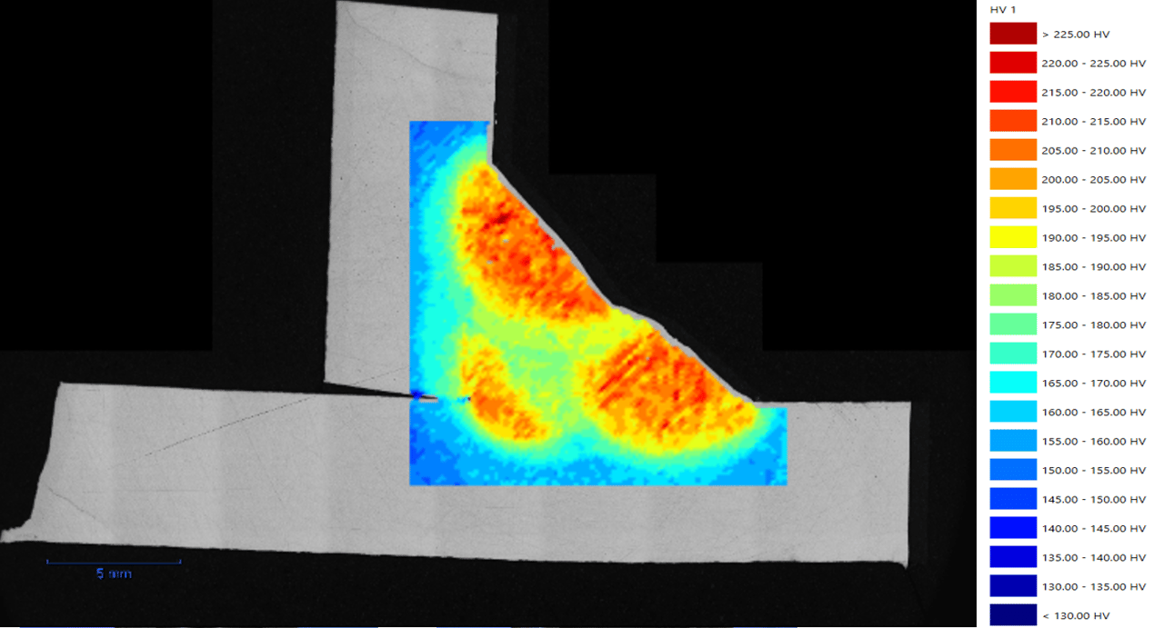Figure 6: Hardness mapping across a weld