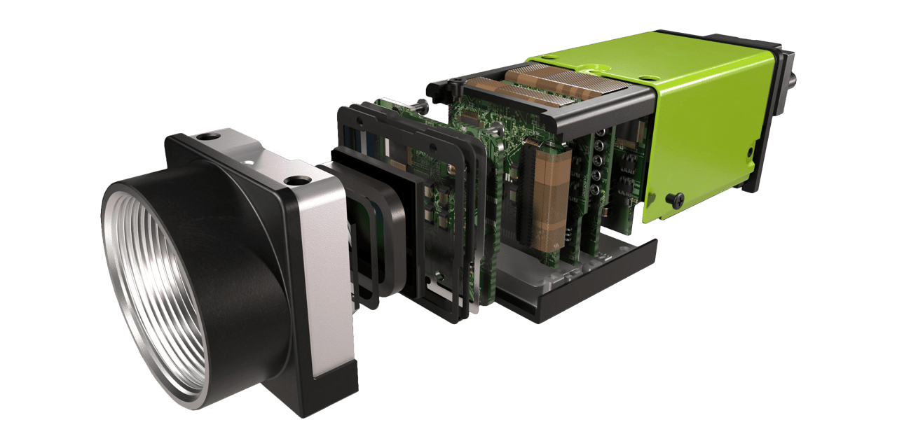 Exploded view of small industrial camera with internal dust seals. Source: JAI