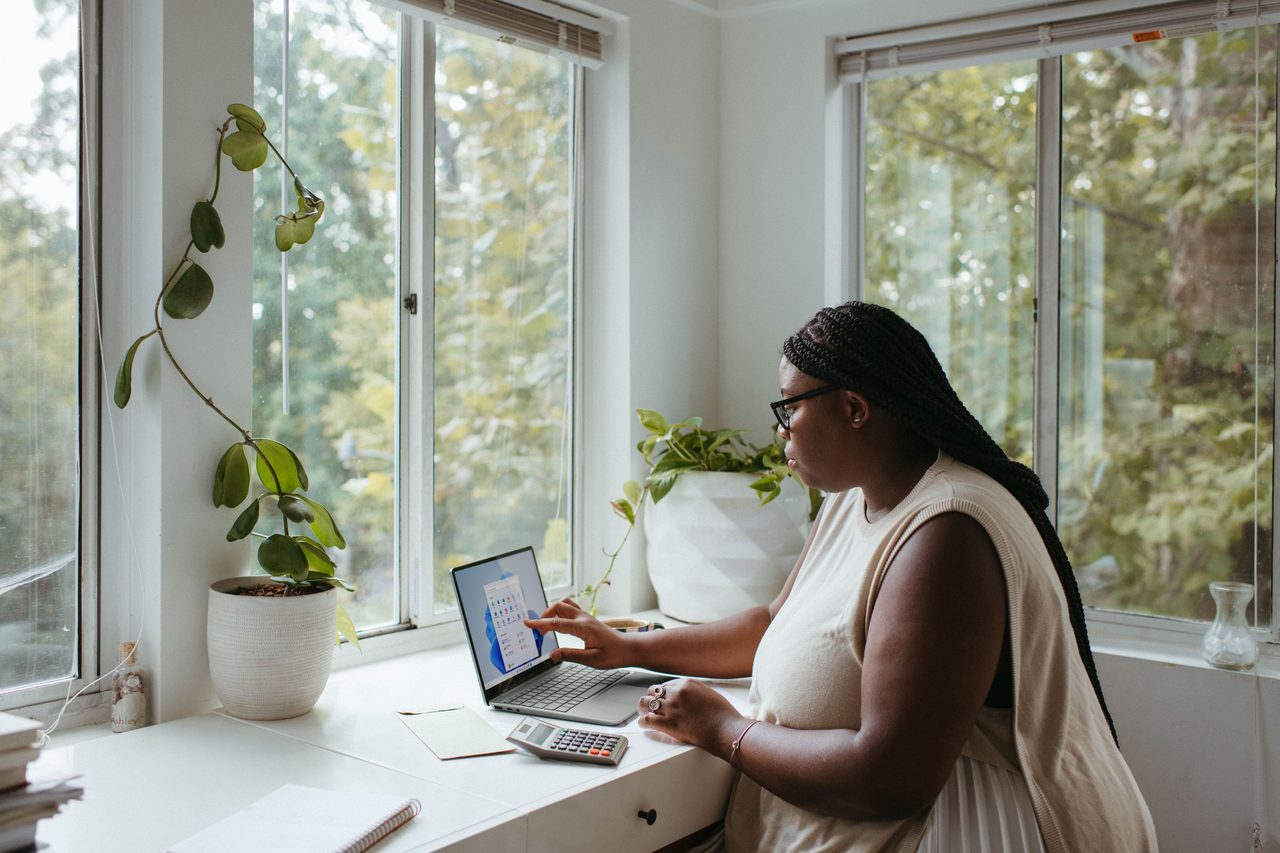 Personal computer, Interior design, Plant, Property, Laptop, Window, Houseplant, Comfort, Flowerpot