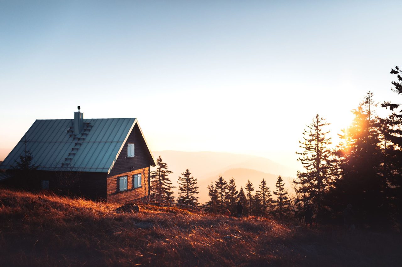 Natural landscape, Sky, Atmosphere, Plant, Leaf, Wood, Window, Building, Tree, Mountain