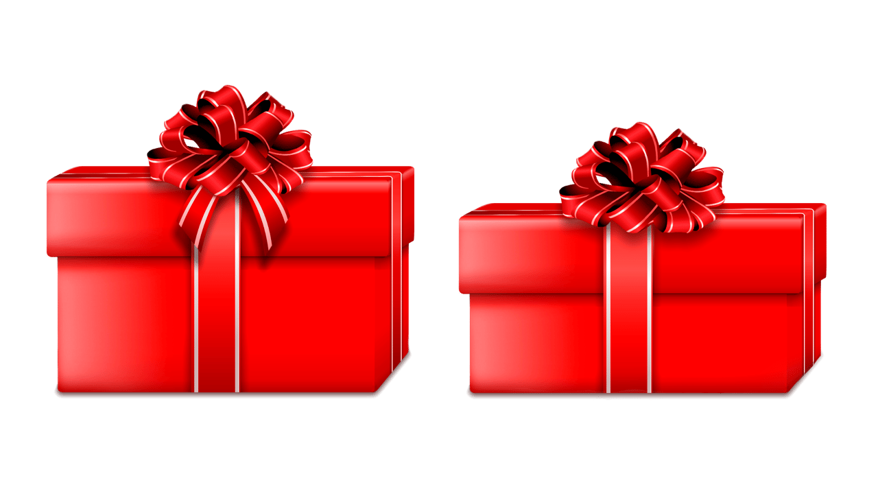 Two red gift boxes with red bows.