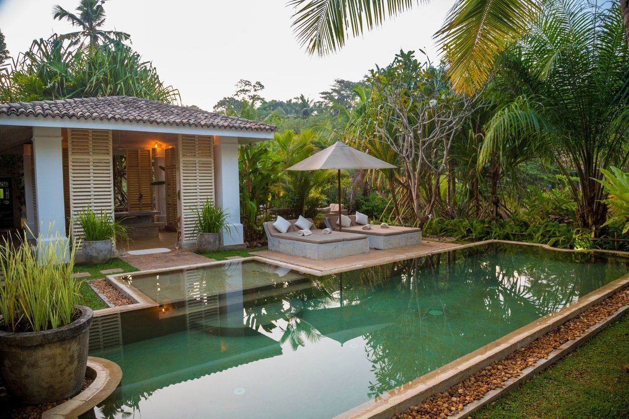Early morning outdoor view of a private villa in Down South, Sri Lanka